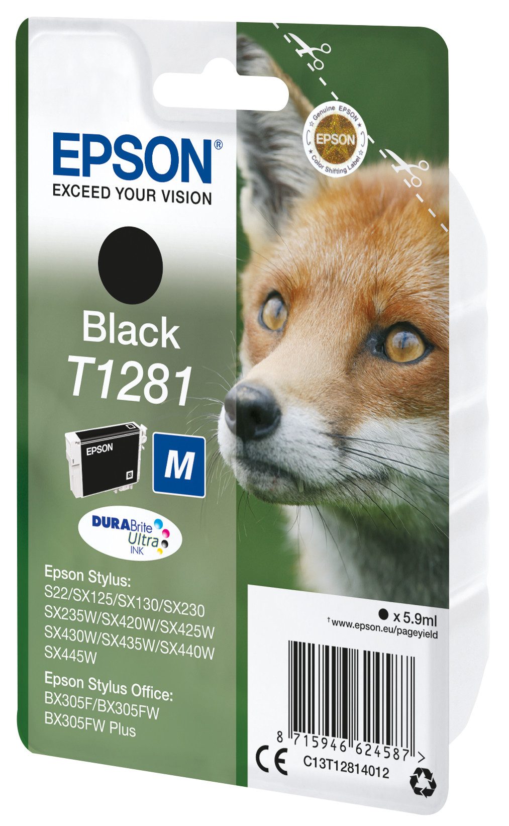 Epson T1281 / C13T12814012 Tintenpatrone (1-tlg., Tintenpatrone schwarz schwarz 170 Seiten)