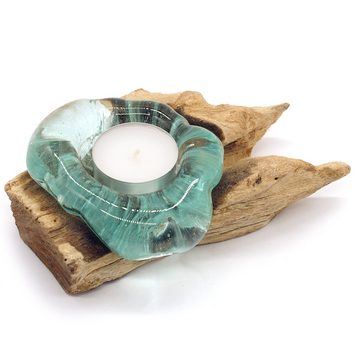Gedeko Teelichthalter Wurzelholz mit Glas, aus Holz Wurzel Stücken gesägt, für ein Teelicht
