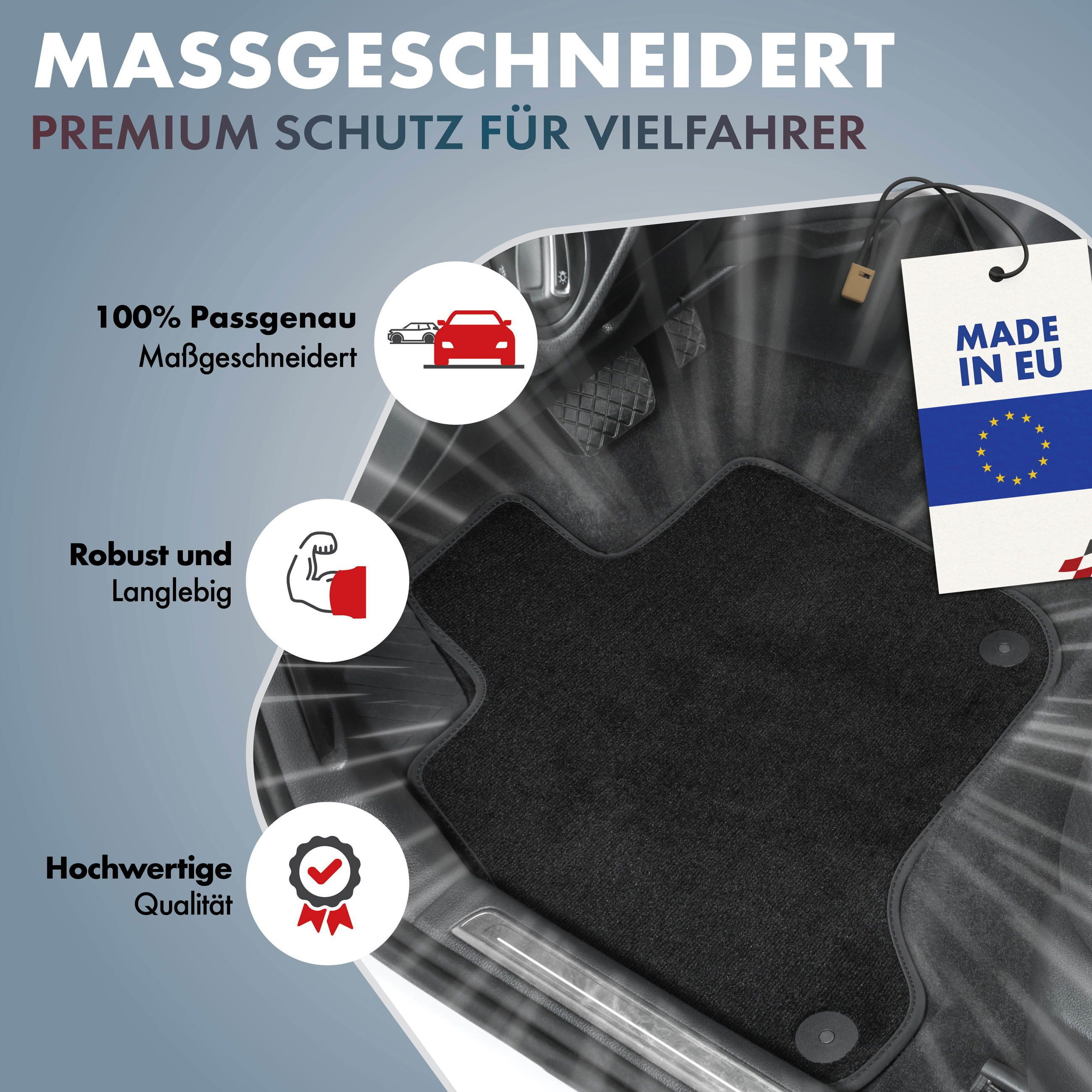 WALSER Auto-Fußmatten Autoteppich Passform Pre (4 St), für MERCEDES-BENZ C-KLASSE (W205) MERCEDES-BENZ C-CLASS (W205), YB 07/2013-02/2023, 07/2013-02/2023 07/2013-