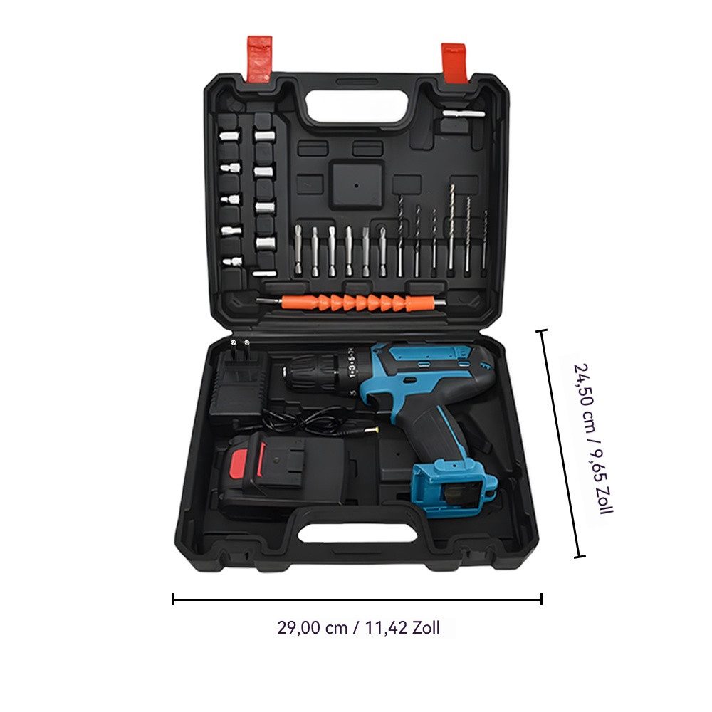 PODOFO Bohrmaschine Akku-Bohrschrauber-Set mit Akku und Ladegerät, 21V 1500mAh