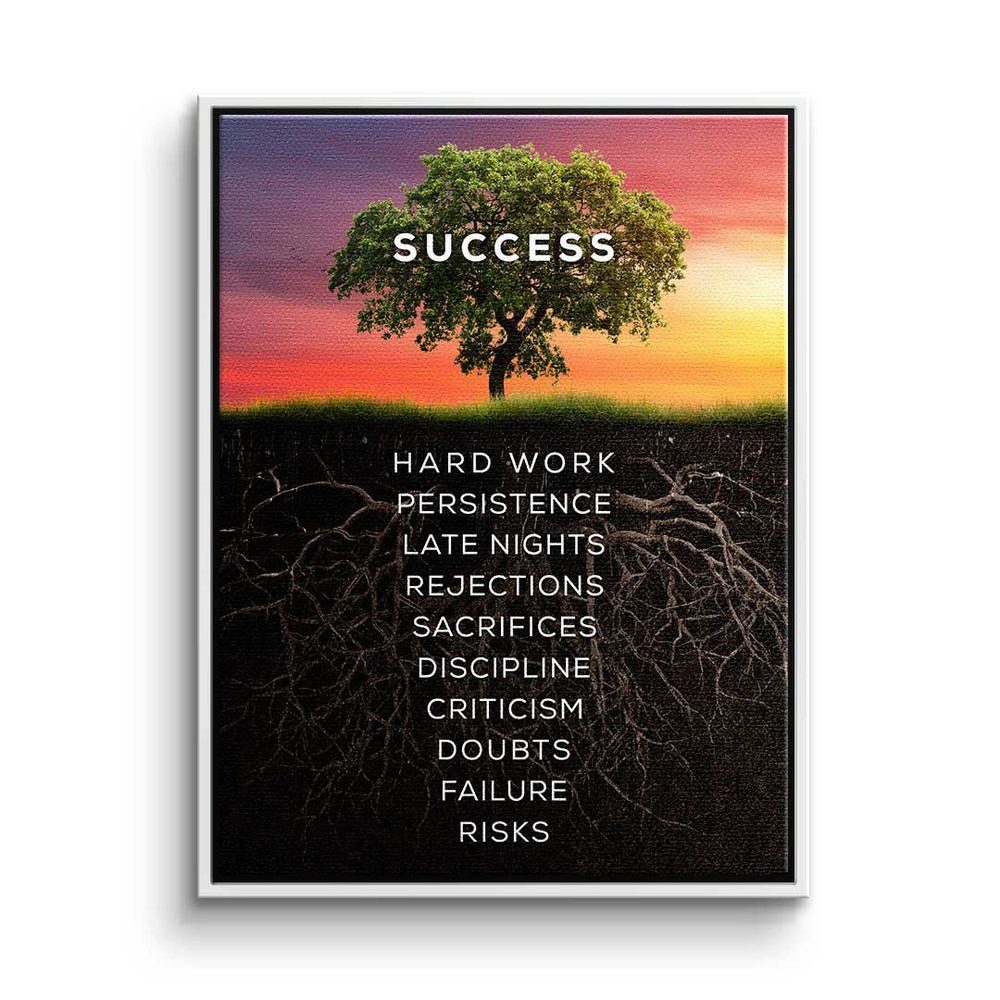 DOTCOMCANVAS® Leinwandbild Baum des Erfolgs, Premium Leinwandbild - Motivation - Baum des Erfolgs - Mindset - Bür weißer Rahmen