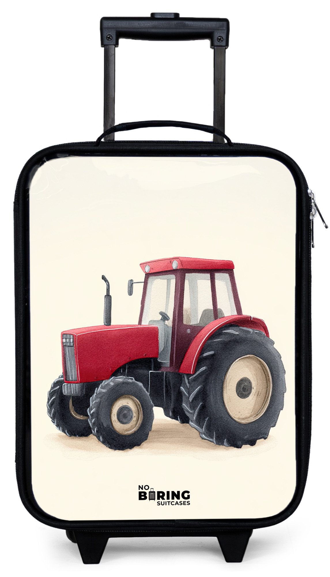 NoBoringSuitcases.com© Kinderkoffer mit leuchtende Räder - Traktor - Signiert - Rot, 2 Rollen, Kinder Koffer Klein, Trolley Handgepäck, Reisekoffer