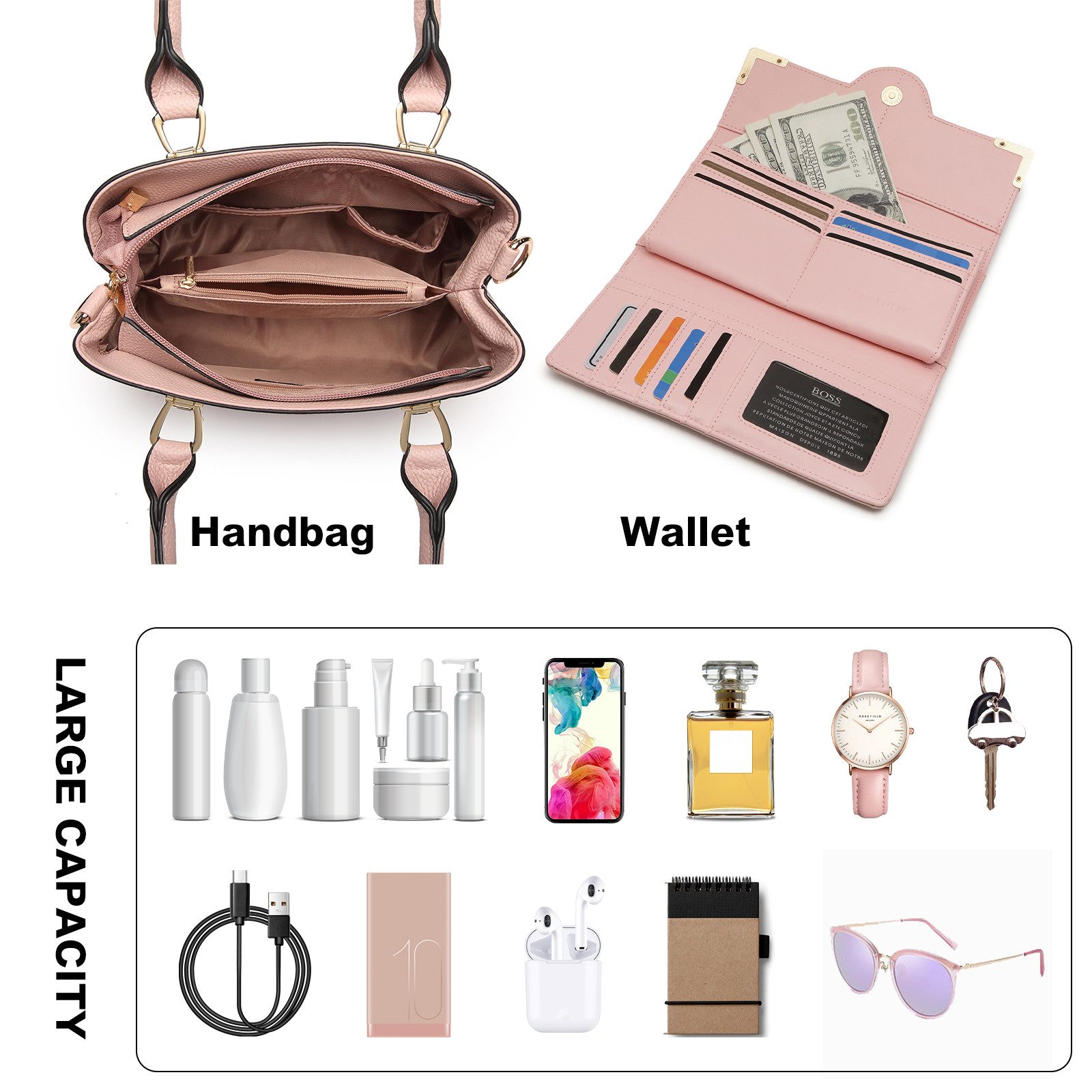 Miss Lulu Handtasche Mittelgroße Damen Henkeltasche, Lychee Muster, Strickprozess, Elegant (2-tlg) – Bild 4 von 5