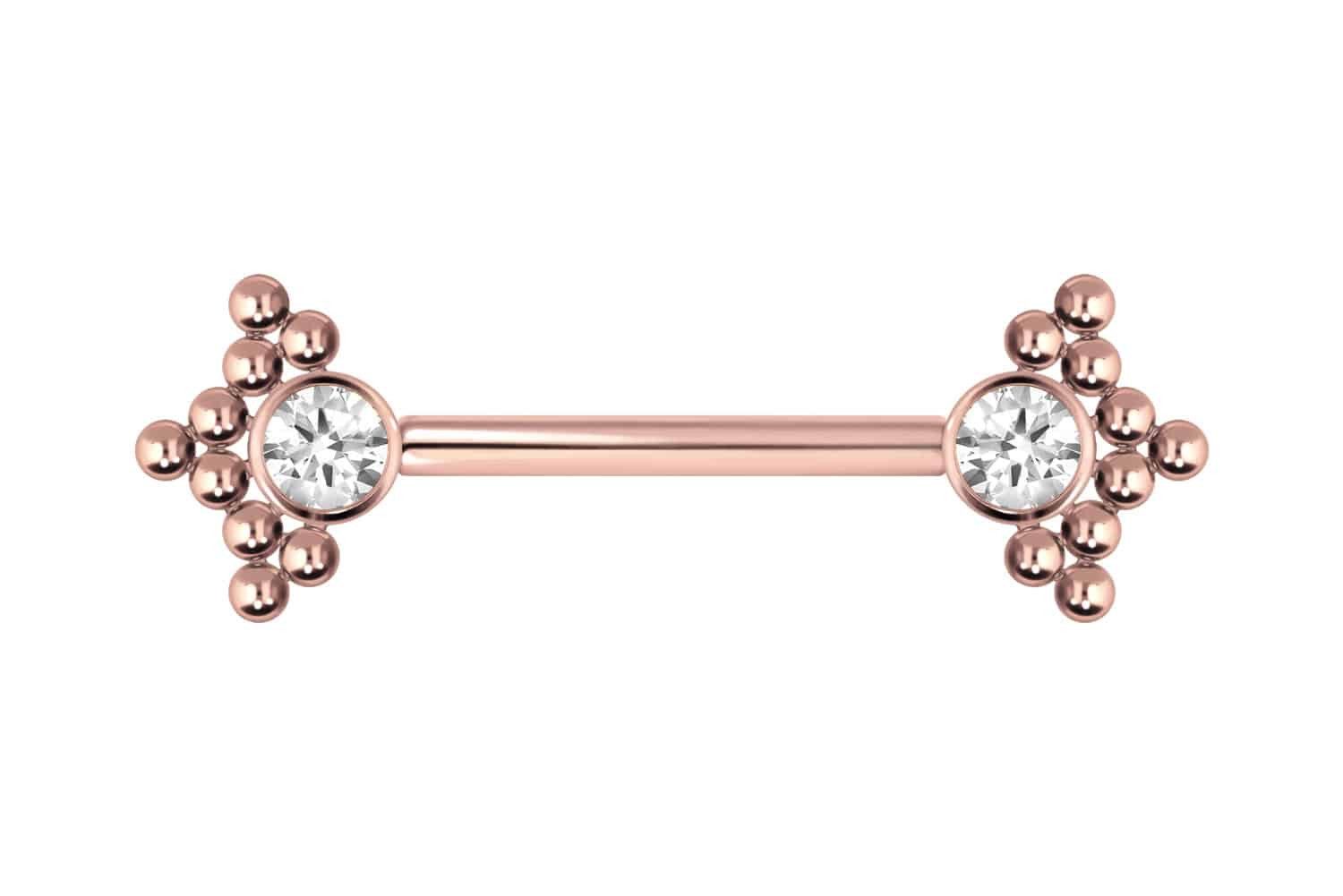 Brustwarzenpiercing Titan Barbell mit Push Fit KRISTALL + 3 KUGELDREIECKE