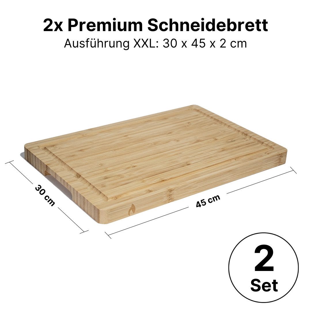 LIVINA HOME Schneidebrett Hochwertiges 100% Bambus Küchenbrett, Groß mit Griffen und Saftrille, (2-St), massives Holzbrett, Servierbrett, Cutting Board, Frühlin – Bild 2 von 5