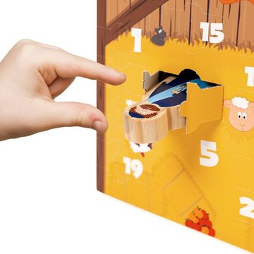 yoamo Adventskalender Spiel-Krippe für Kinder inkl. Adventskalender mit 24 Holzfiguren (27-tlg), hochwertigem Spielkoffer und Weihnachts-Geschichte 27-teilig (1 Set)