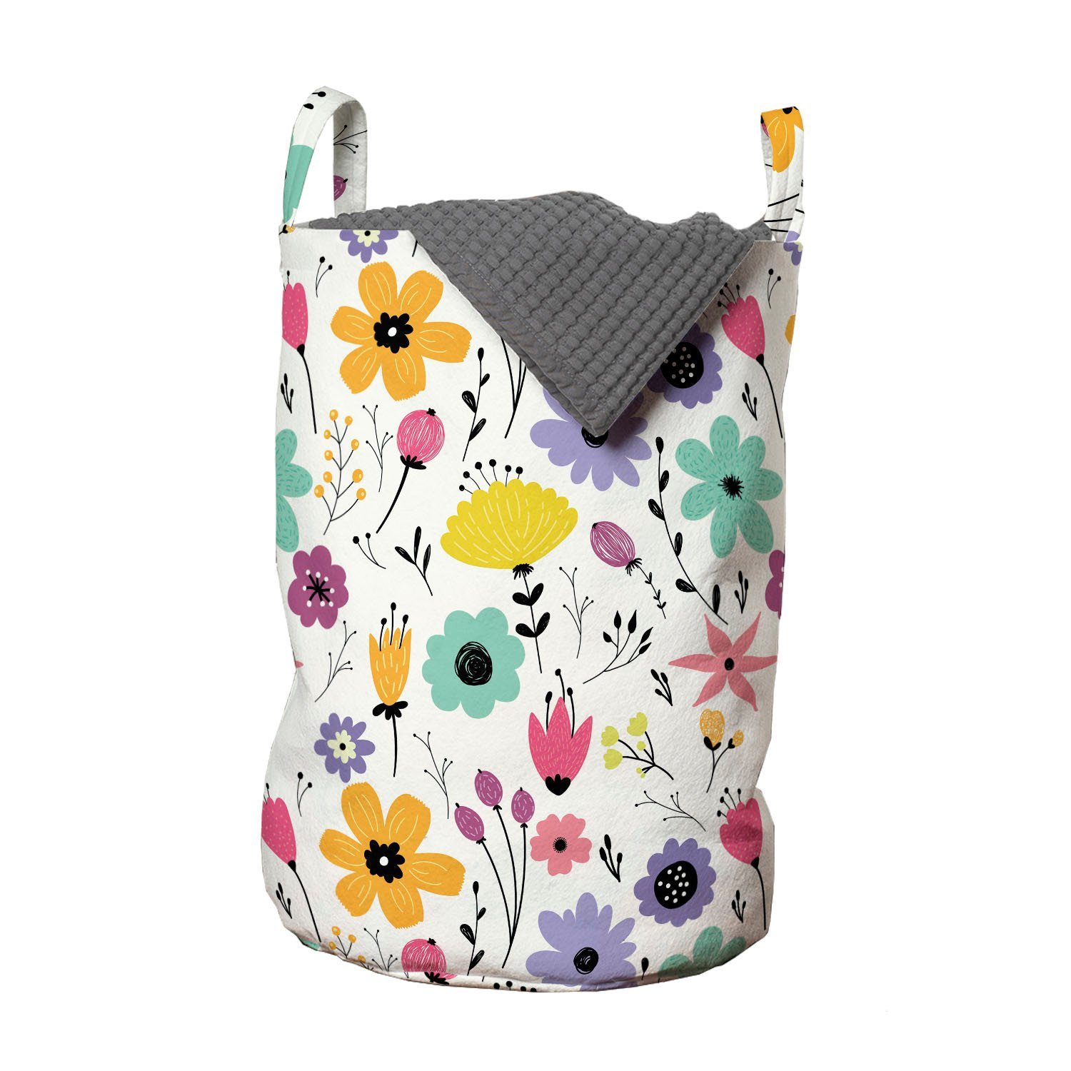 Abakuhaus Wäschesäckchen Wäschekorb mit Griffen Kordelzugverschluss für Waschsalons, Blumen Kreative Blüten Frühling