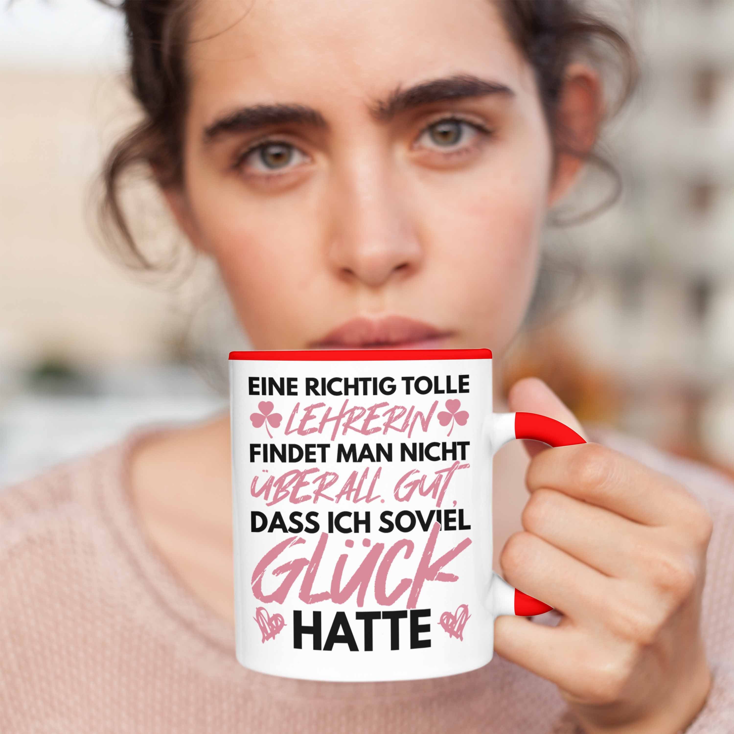 Trendation Tasse Trendation Lehrerin Geschenkidee Tasse Beste Geschenk Abschied Klassenlehrerin zum Rot Abschiedsgeschenk Lehrerin - Danke