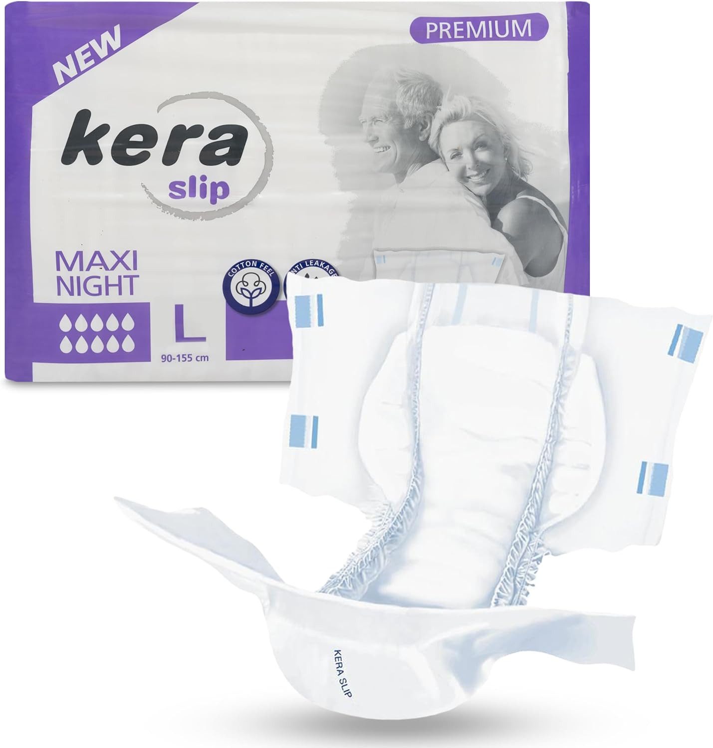 Kera Windeln Inkontinenz Slip MAXI NIGHT PREMIUM saugstarke Windeln für Erwachsene (mit doppeltem AUSLAUFSCHUTZ, 20-St., Atmungsaktive Erwachsenen Windel Cotton Feel), für den nächtlichen Gebrauch