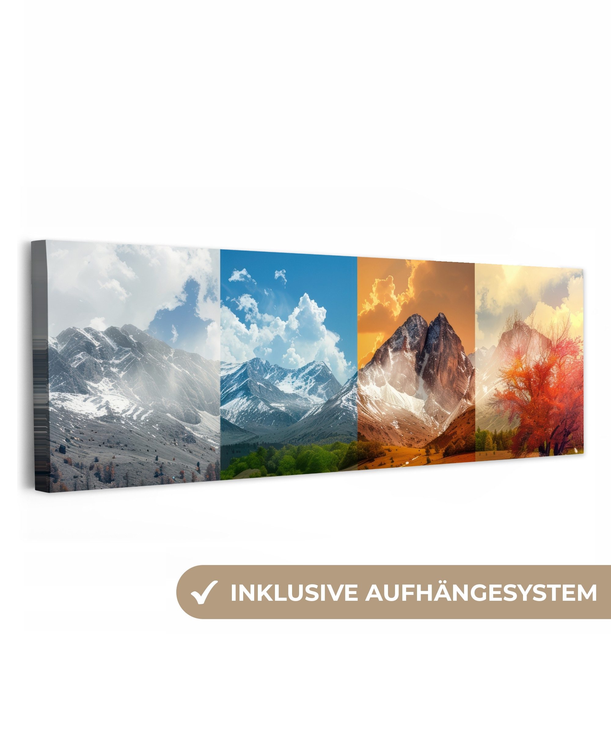 OneMillionCanvasses® Leinwandbild Panorama Landschaft - 4 Jahreszeiten - Natur - Winter - Frühling - Som, Fotodruck (1 St), Wandbild, Deko Schlafzimmer Wohnzimmer Flur 60x20 cm