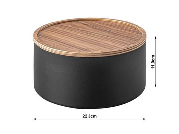 Yamazaki Aufbewahrungsbox "Rin" Aufbewahrungsdose mit Deckel aus Holz 22x11cm, rund, Metallkorpus in schwarz matt