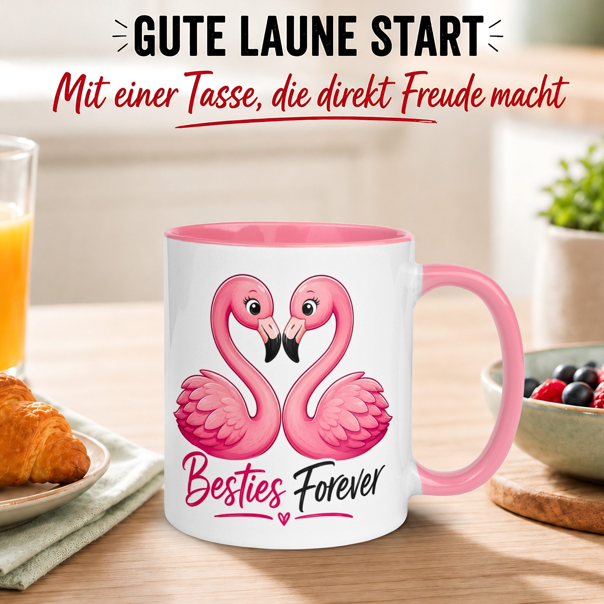 Momentals Tasse Freundschaft – „Flamingo - Besties forever“ – Geschenk Beste Freundin, Gratis Versand · Links-&Rechtshänder · Spülmaschinenfest