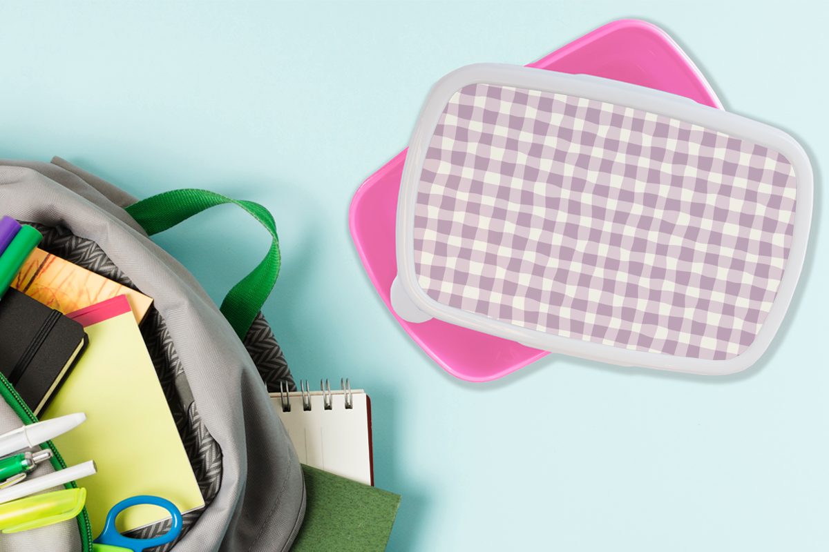 MuchoWow Lunchbox Pastell - für Brotbox rosa (2-tlg), Mädchen, Brotdose Kunststoff - Snackbox, Kunststoff, Lila Muster, Kinder, Erwachsene