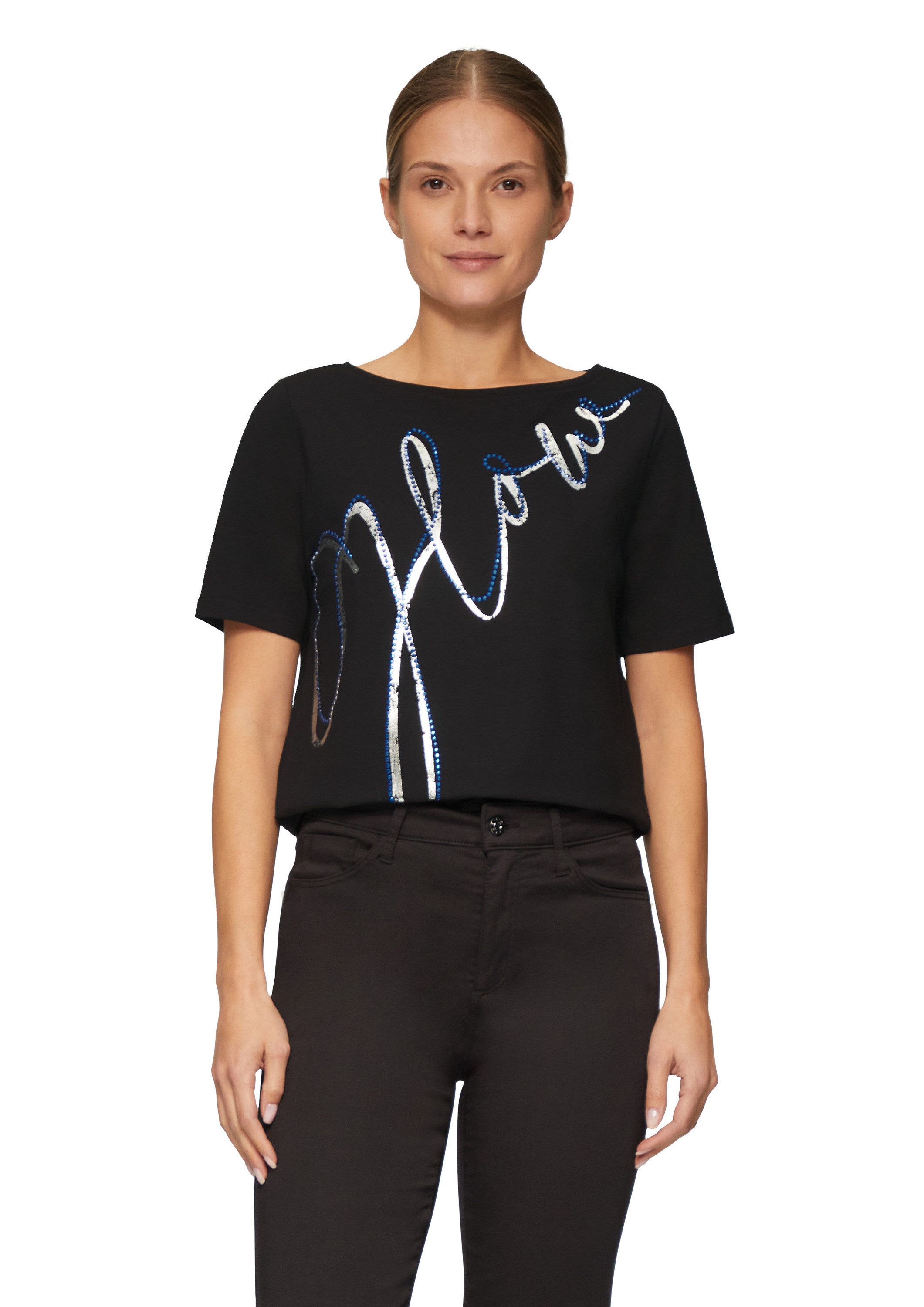 s.Oliver Kurzarmshirt T-Shirt T-Shirt mit Metallic-Print und Schmucksteinen günstig online kaufen