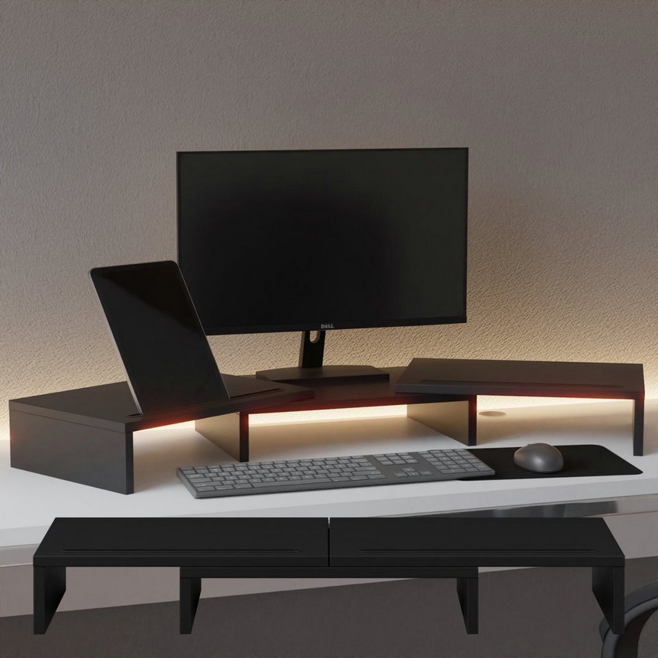 HAGO Schreibtischaufsatz 3-tlg. Monitorständer Auflage Unterbau Set  Tischhalterung drehbar