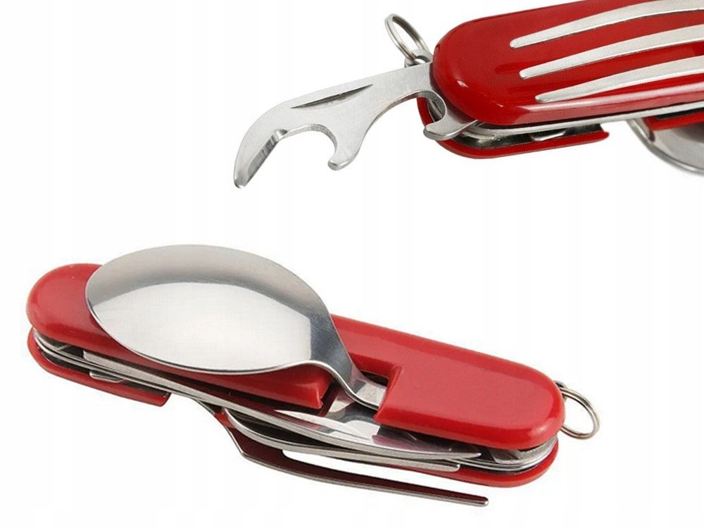 VERK GROUP Taschenmesser 4in1 Campingbesteck Taschenbesteck Outdoor Gabel Löffel Messer, (1 St), 4in1 Funktion, klappbar