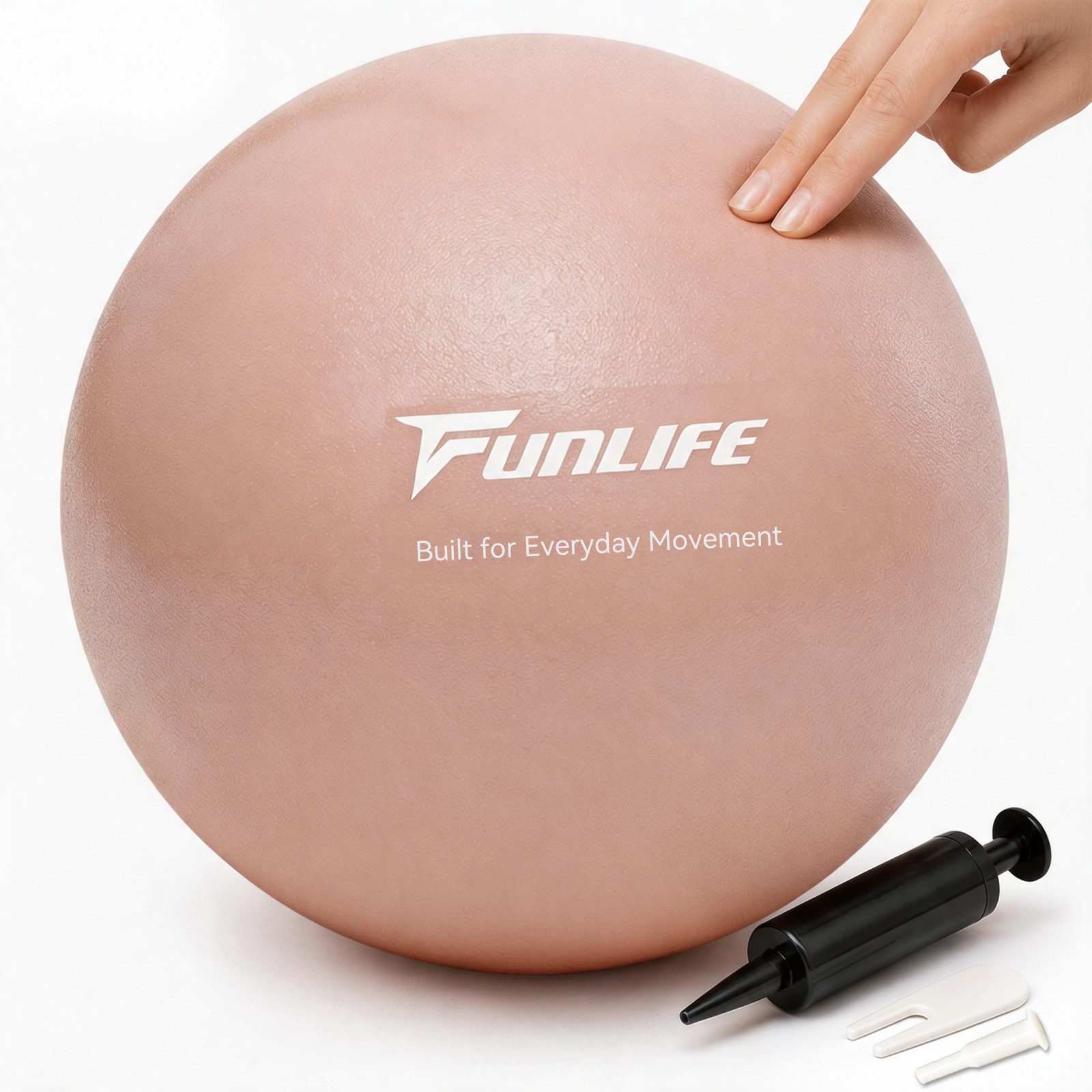 FunLife Pilatesball CORE 25 (Pilatesball-Set, 1 Pilates Ball, Ø 25 cm, 1 Handpumpe, Verschlussstopfen und Zubehör), Griffige Oberfläche, Luftdruck individuell anpassbar