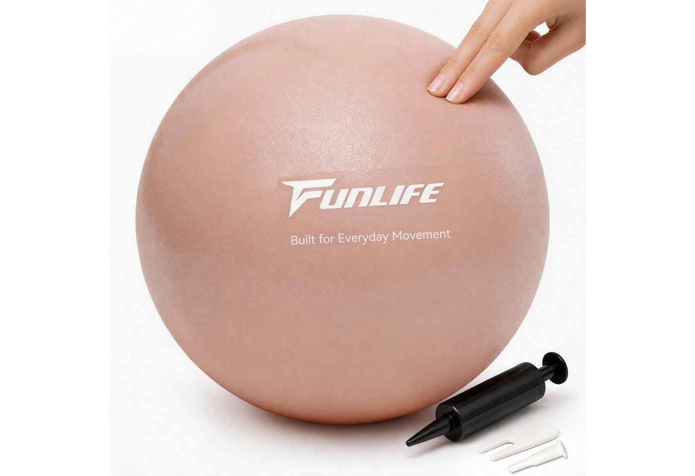 FunLife Pilatesball CORE 25 – einzeln oder mit 3 Widerstandsbändern (Pilatesball-Set, Verschlussstopfen, Pilatesball Ø 25 cm, Handpumpe), Griffige Oberfläche, Luftdruck individuell anpassbar