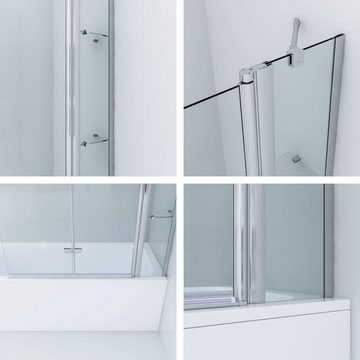 AQUABATOS Badewannenfaltwand Badewannenaufsatz Glas eck 3 teilig Duschwand Badewanne 130 150cm, 5 mm ESG mit NANO-Beschichtung, faltbar, mit Festteil und Duschablage