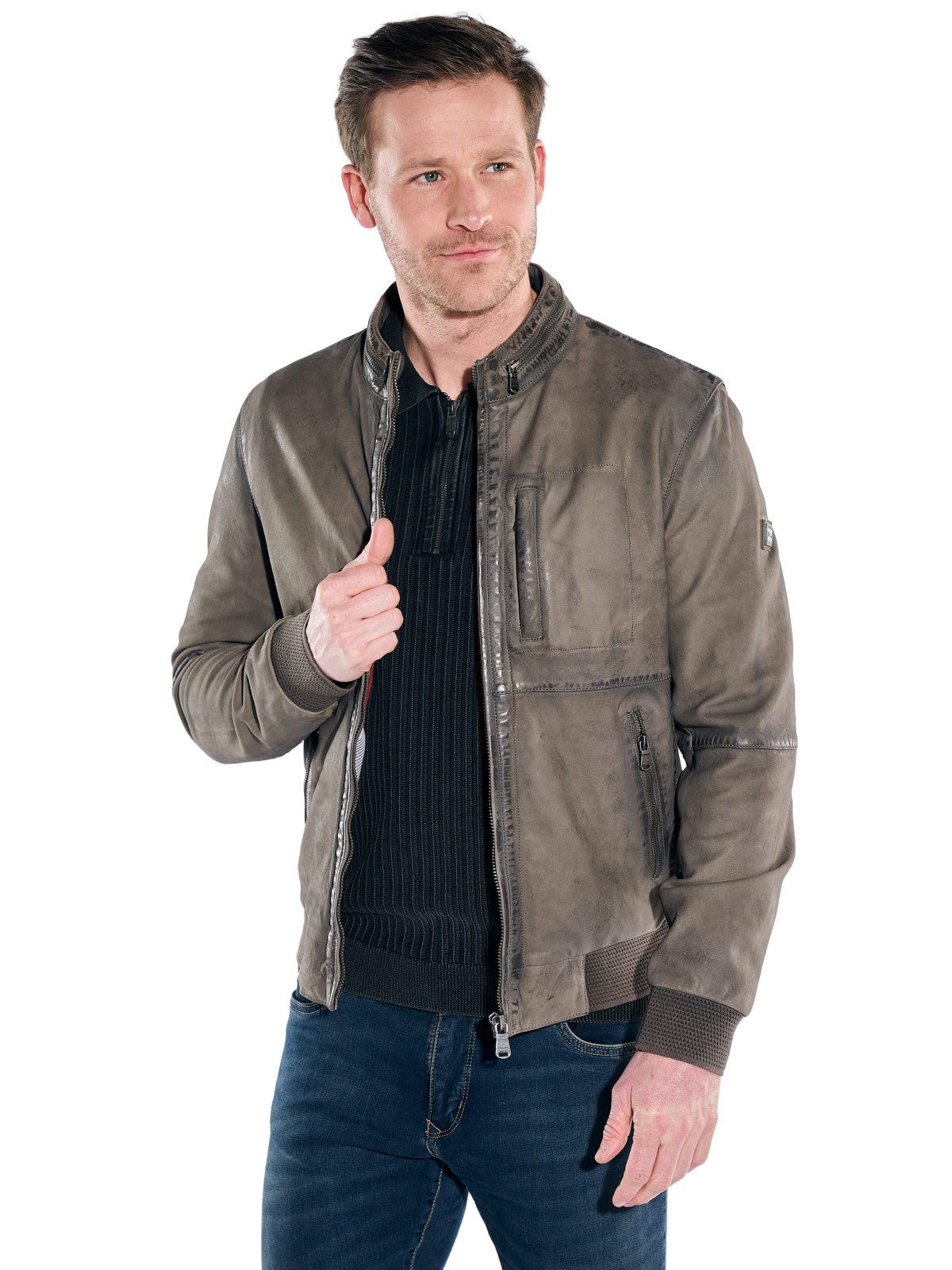 Engbers Lederjacke Herren Lederjacke, Oliv