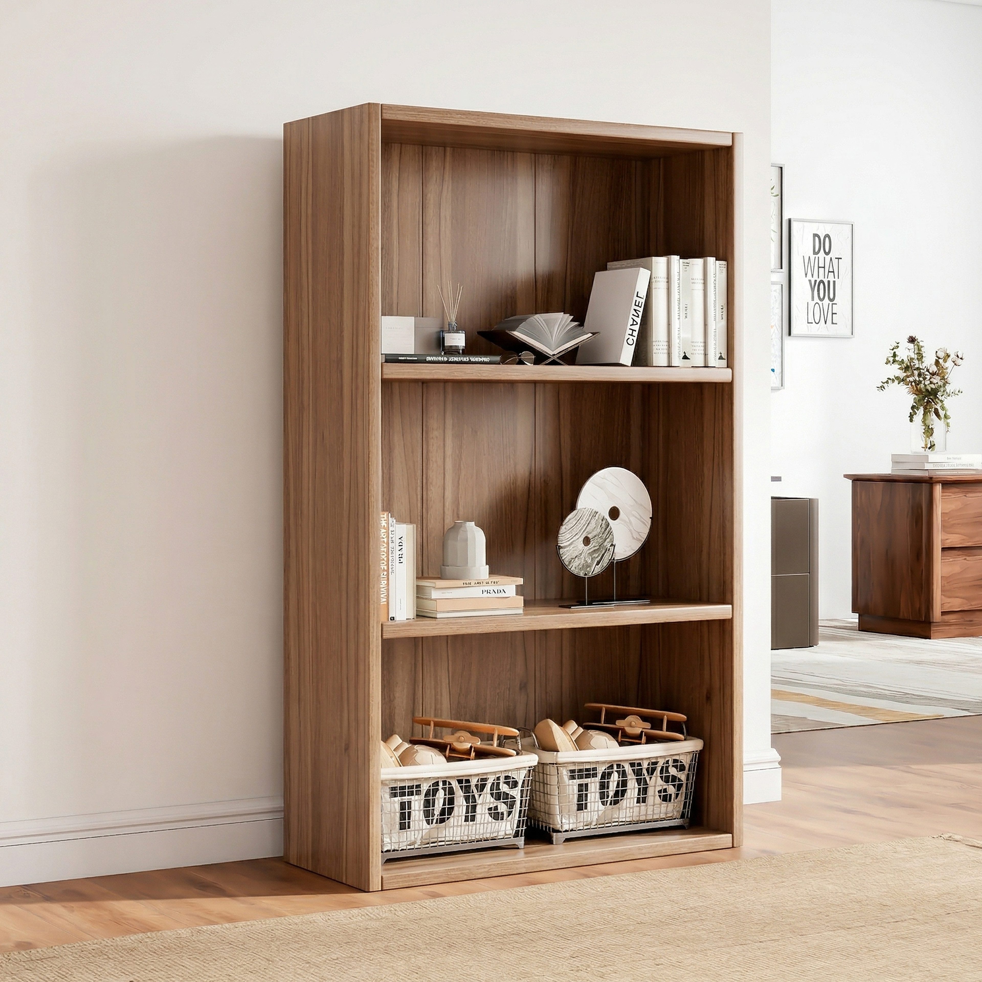 oyajia Bücherregal Bücherregal 100cm für Wohnzimmer Home Office,3-Stöckiges, Standregal, Büroregal, 3 Fächer, Holzwerkstoff, 60/ 80x24x100cm (BxTxH)