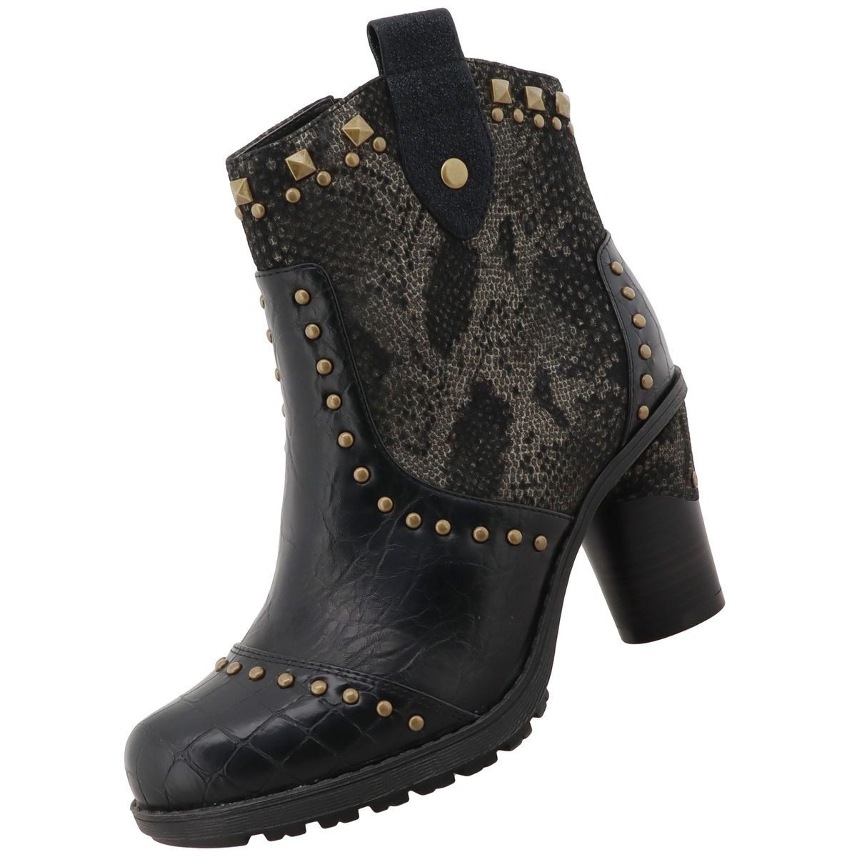 Mustang Shoes 15M0162012-black-multi Stiefelette Damen Stiefel mit dekorativen Metallnieten und Animal-Print