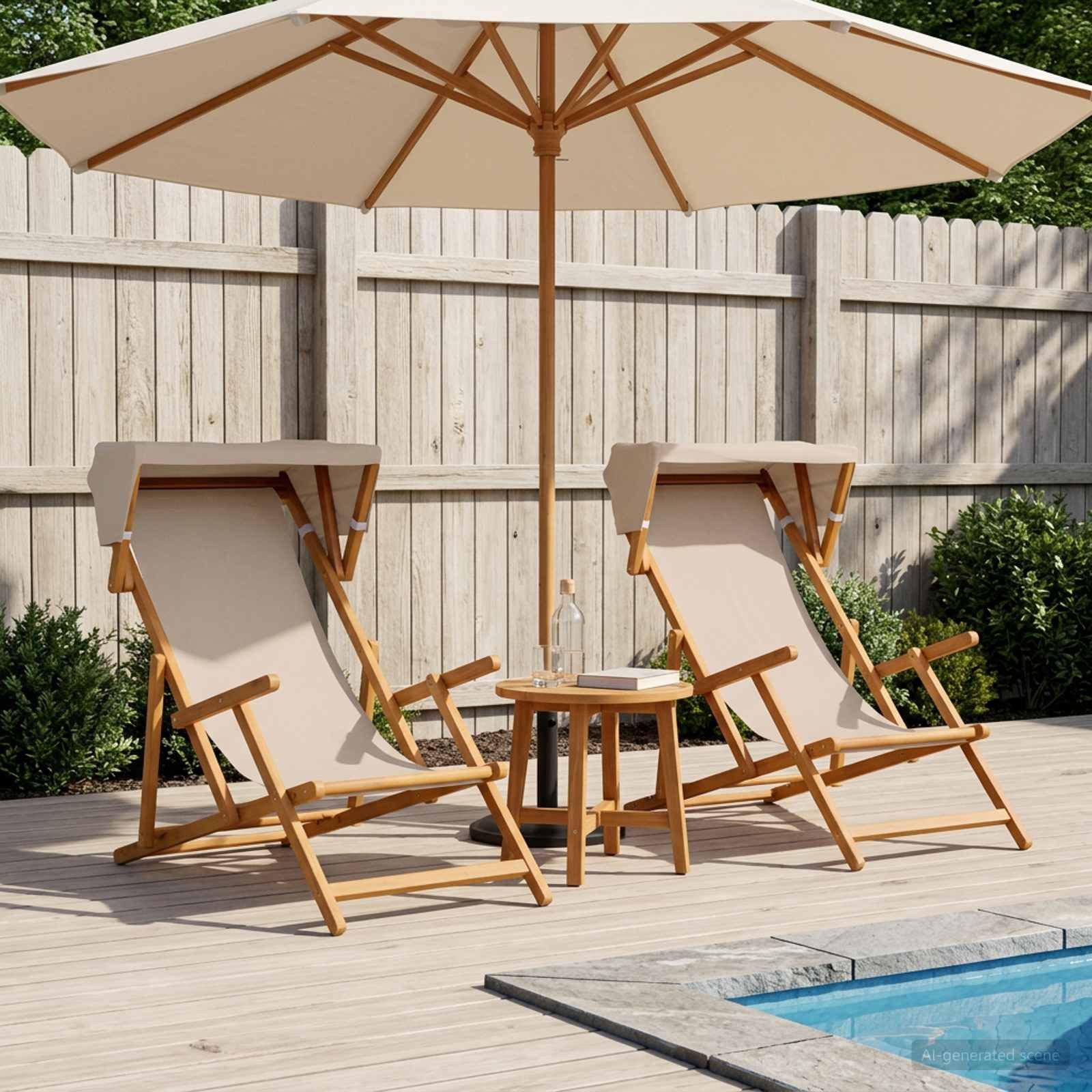 vidaXL Gartenliege Liegestuhl 2 pcs 3 Position Massives Eukalyptus Holz Beige, 2 St.