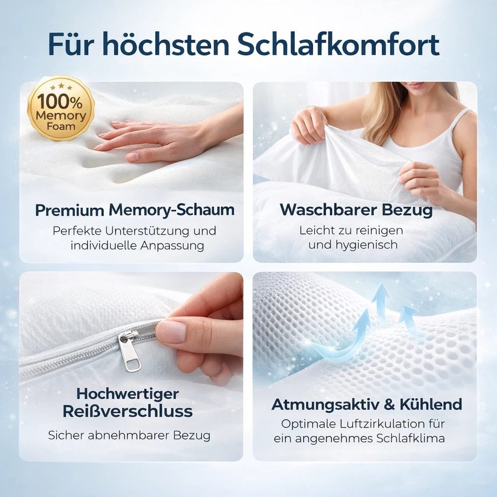 Athlix Nackenkissen Kissen Memory Schaum für Nacken und Hals, orthopädisch, ergonomisch, Gegen Nackenschmerzen, Gezielte Druckentlastung
