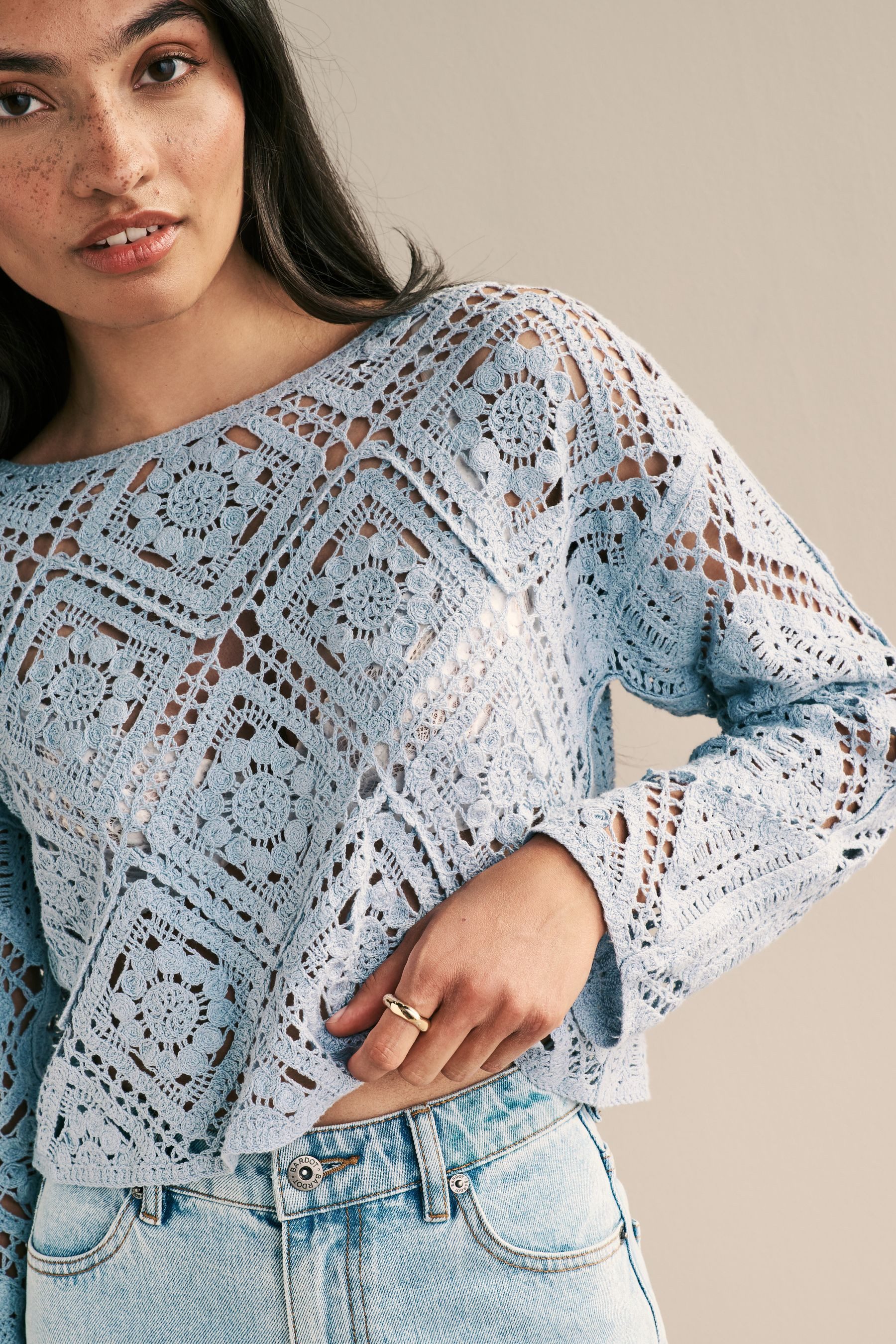 Next Langarmshirt Langärmeliges Häkeloberteil (1-tlg) günstig online kaufen