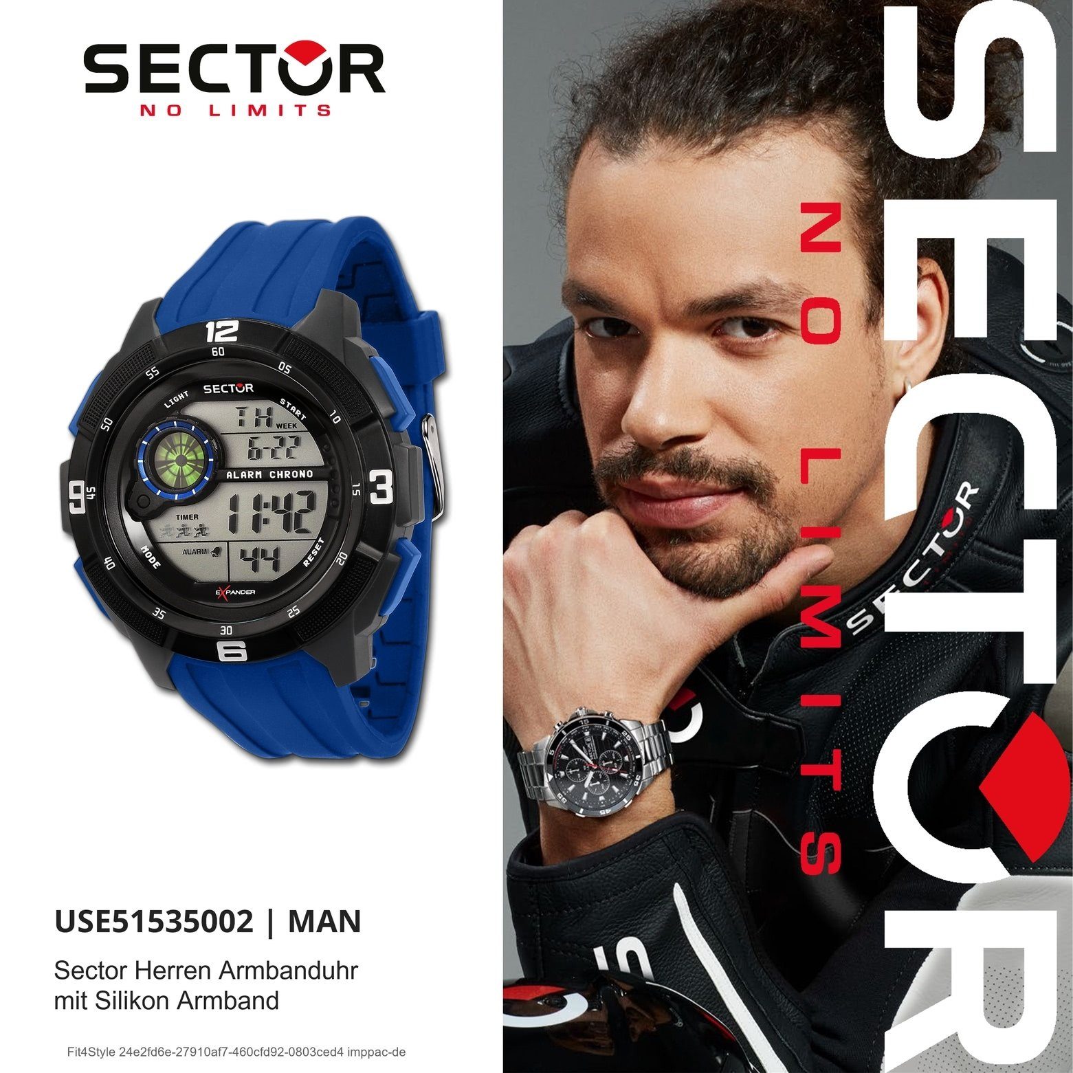 Sector Digitaluhr blau, groß Armbanduhr Digital, Sector Casual eckig, Silikonarmband Herren Herren (47x41,1mm) Armbanduhr