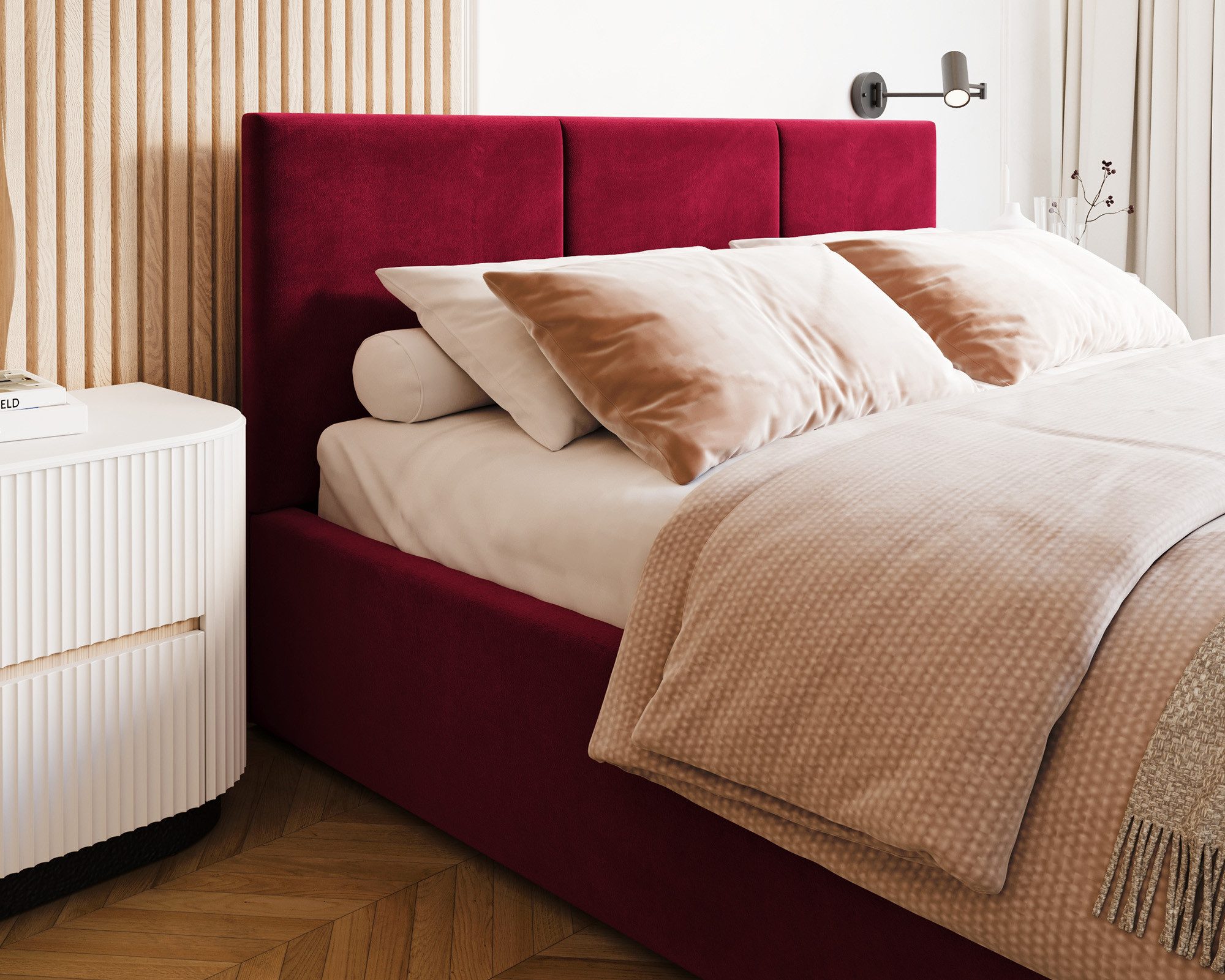 thematys Polsterbett mit Bettkasten & Lattenrost – Stauraumbett Velours 120x200–180x200 (Optional mit 28 cm H3/H4 Taschenfederkern oder 23 cm Taschenfederkern-Matratze H2)