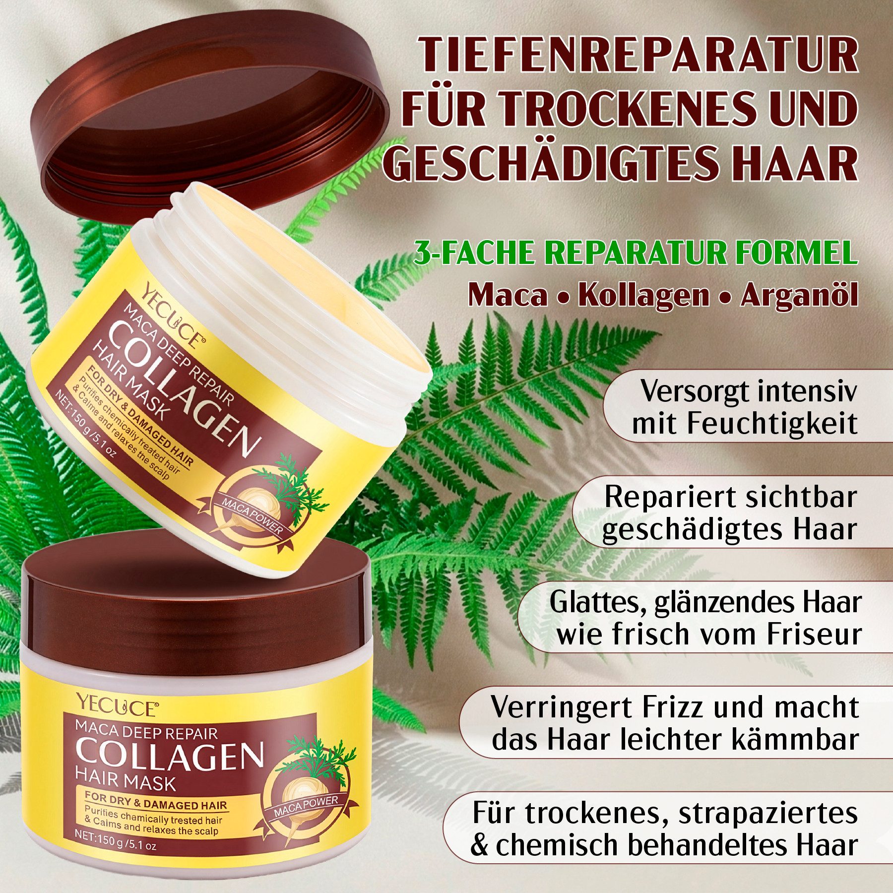 ALIVER Haarmaske Kollagen Haarkur Tiefenpflege Tiefenreparatur Haarspülung für Haare, 1-tlg., Aliver, Haarmaske, Haarkur, Haarpflege