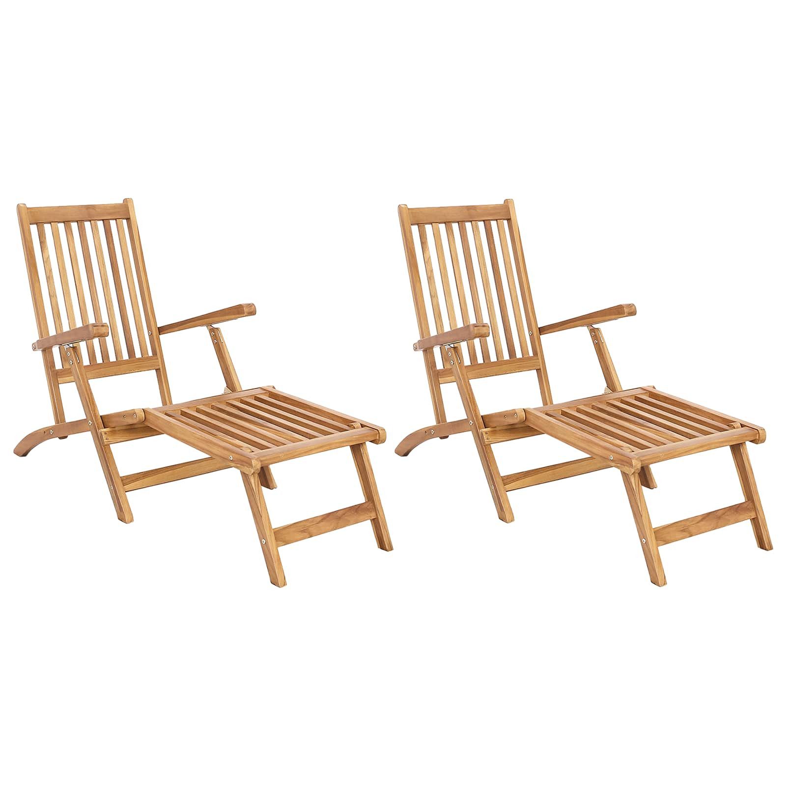 vidaXL Gartenstuhl Faltbarer Deckstuhl 2 pcs Natur Massivholz (2 St)