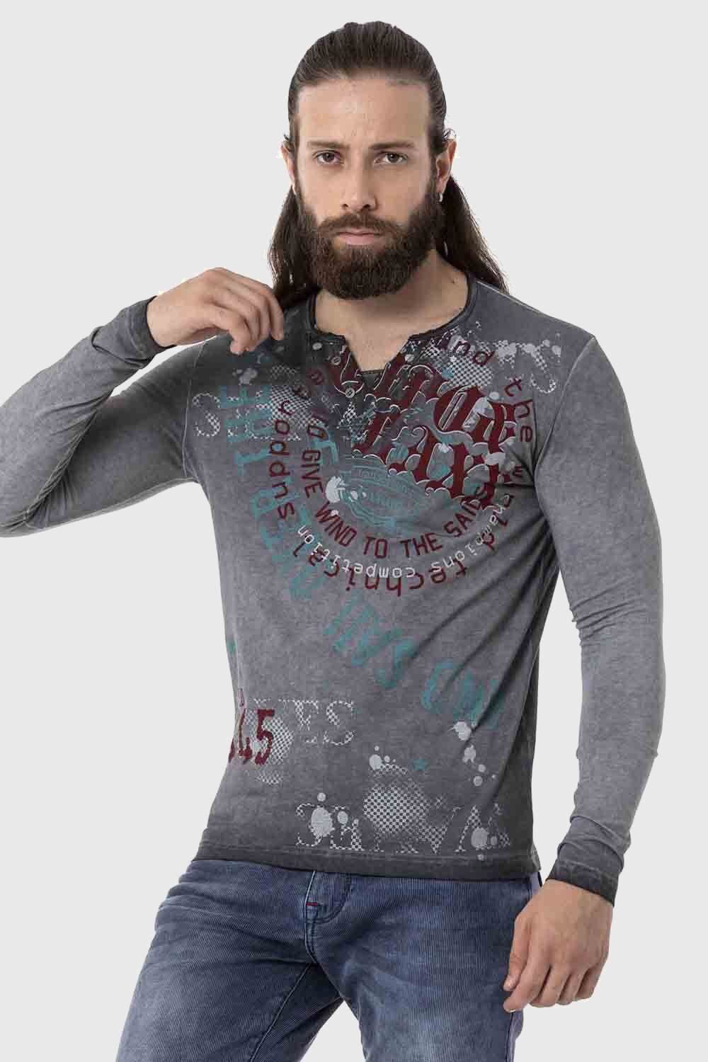 Cipo & Baxx T-Shirt Sweatshirts mit Knopfleiste am Ausschnitt