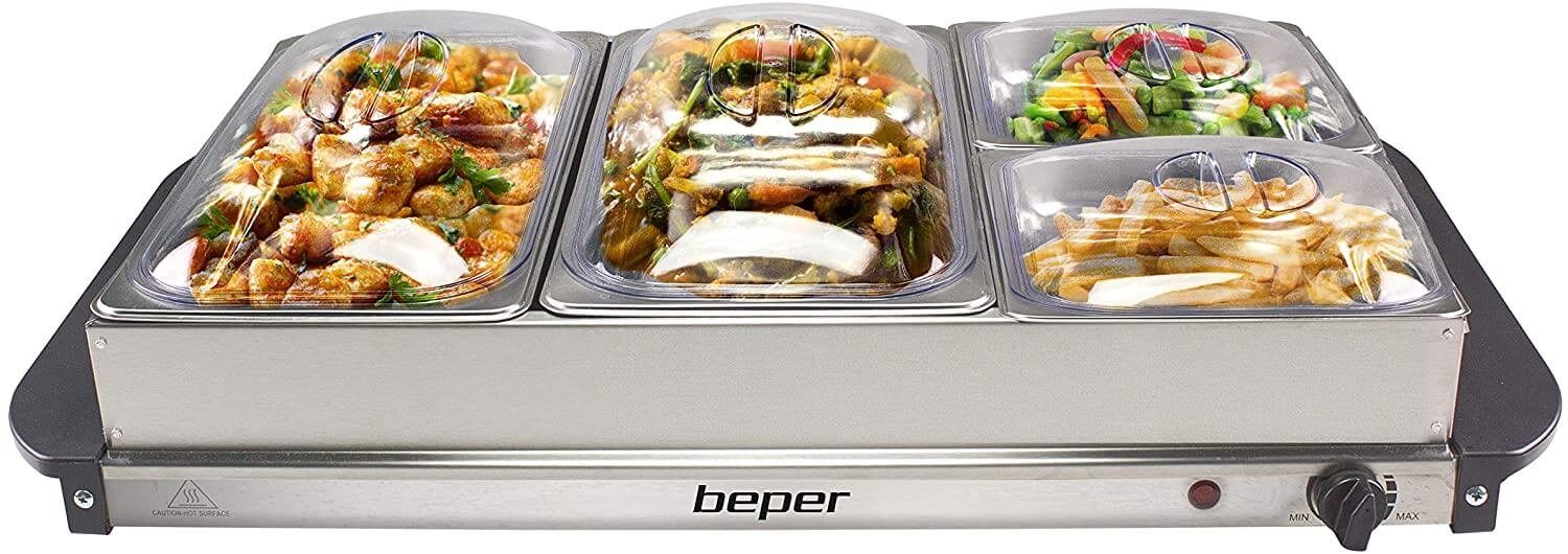 Beper Warmhalteplatte P101TEM002 Buffetwärmer aus Stahl/Kunststoff Grau, Chafing Dish 300 Watt