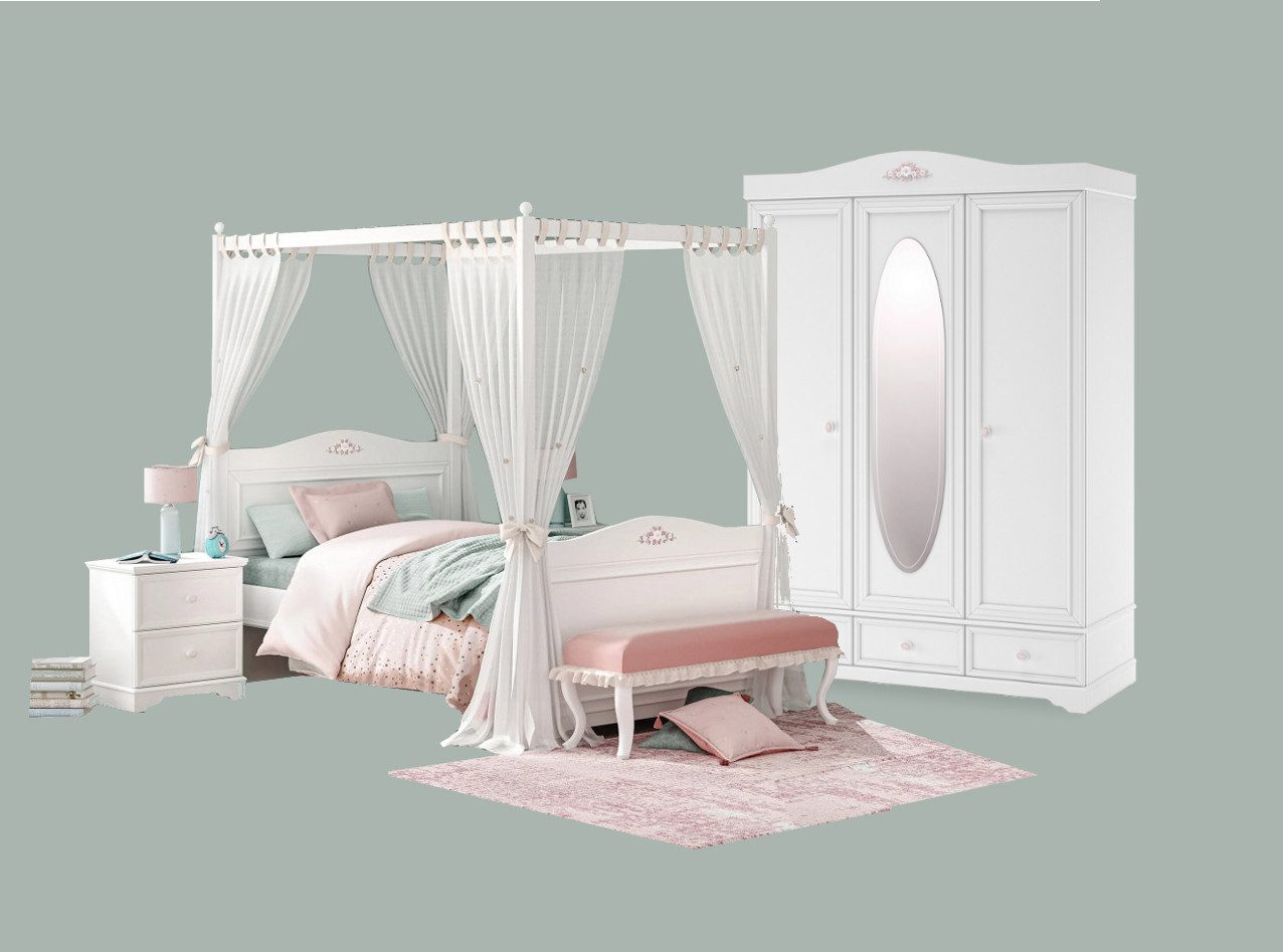 Möbel-Zeit Jugendzimmer-Set Komplett Kinderzimmer Rustik mit Himmelbett