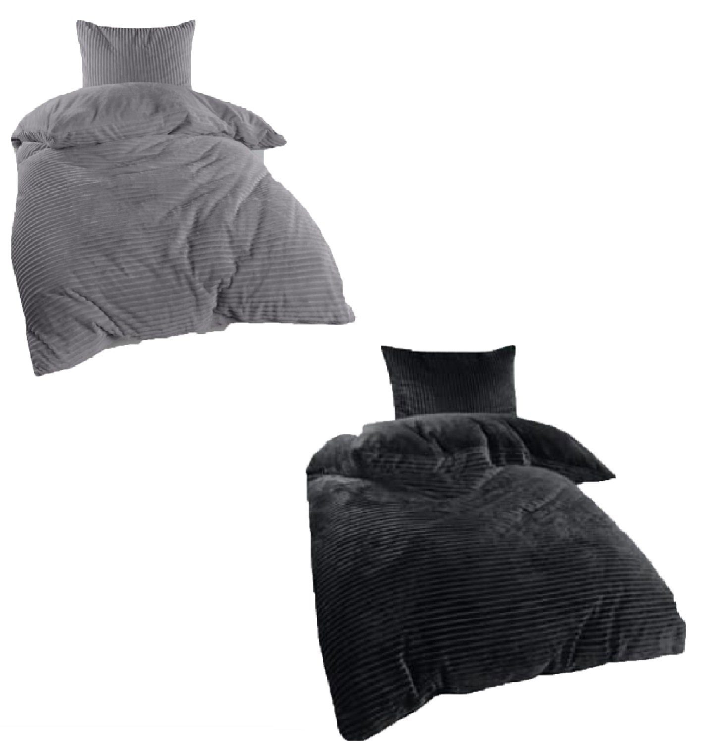 EXKLUSIV HEIMTEXTIL Bettwäsche Winter Wende Bettwäsche 2 teilig Cashmere Cord Optik Reißverschluss, Polyester Flanell Cashmere, 1 teilig, Flauschig weich