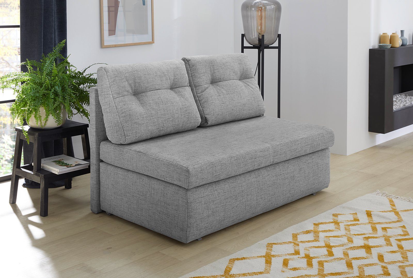 luma-home Schlafsofa 15120, B136/T85/H86 cm, Bettfunktion, Liegefläche 130x193 cm, Bettkasten, Mikrofaser Hellgrau