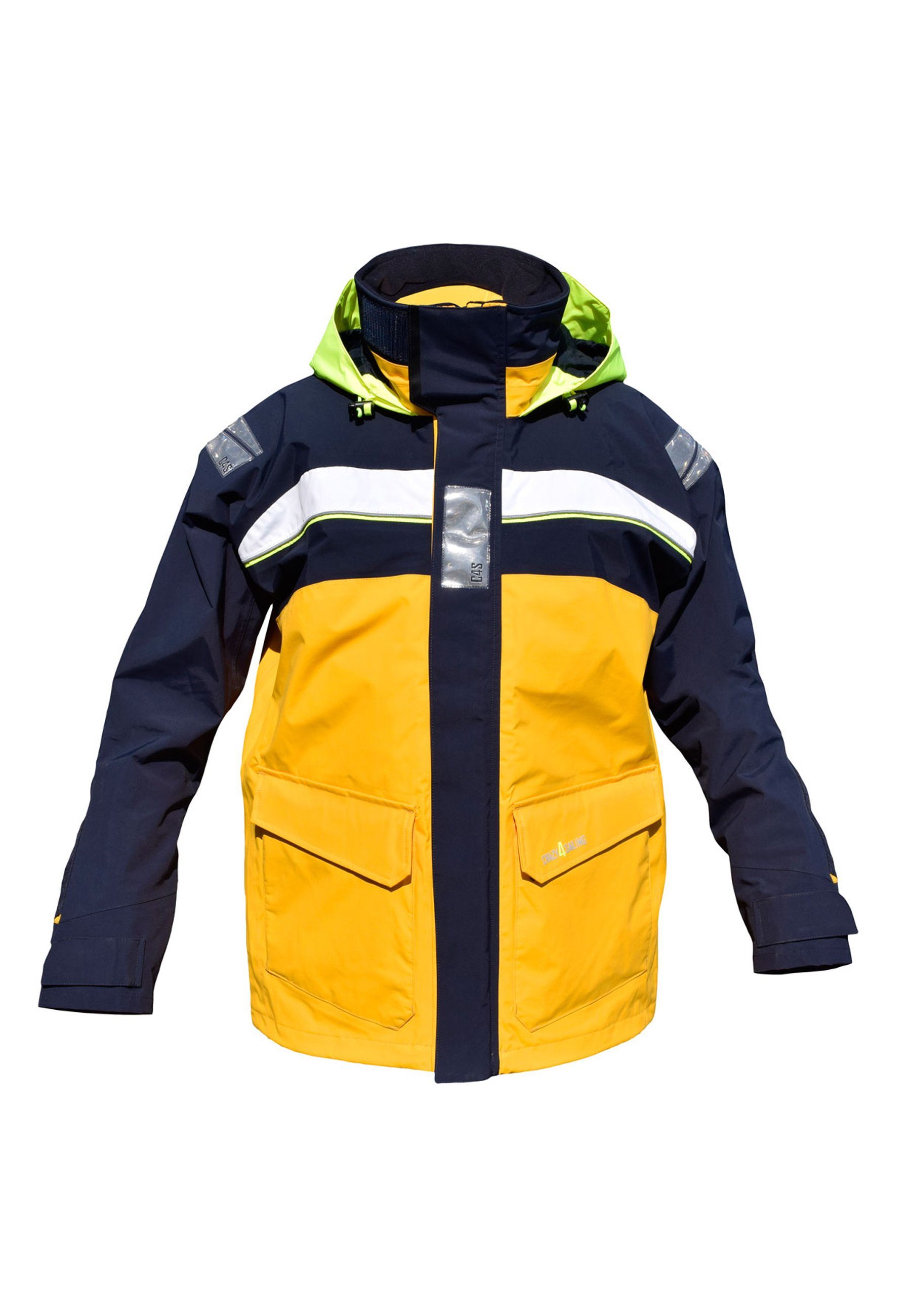 crazy4sailing Outdoorjacke Bergen crazy4sailing Offshore Segeljacke mit Reflexstreifen und Neon-Kapuze