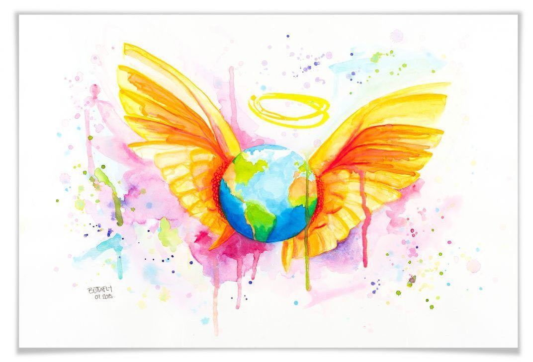 Poster (1 Wandposter Bild, Angel, Poster, Wandbild, St), Wall-Art Schriftzug