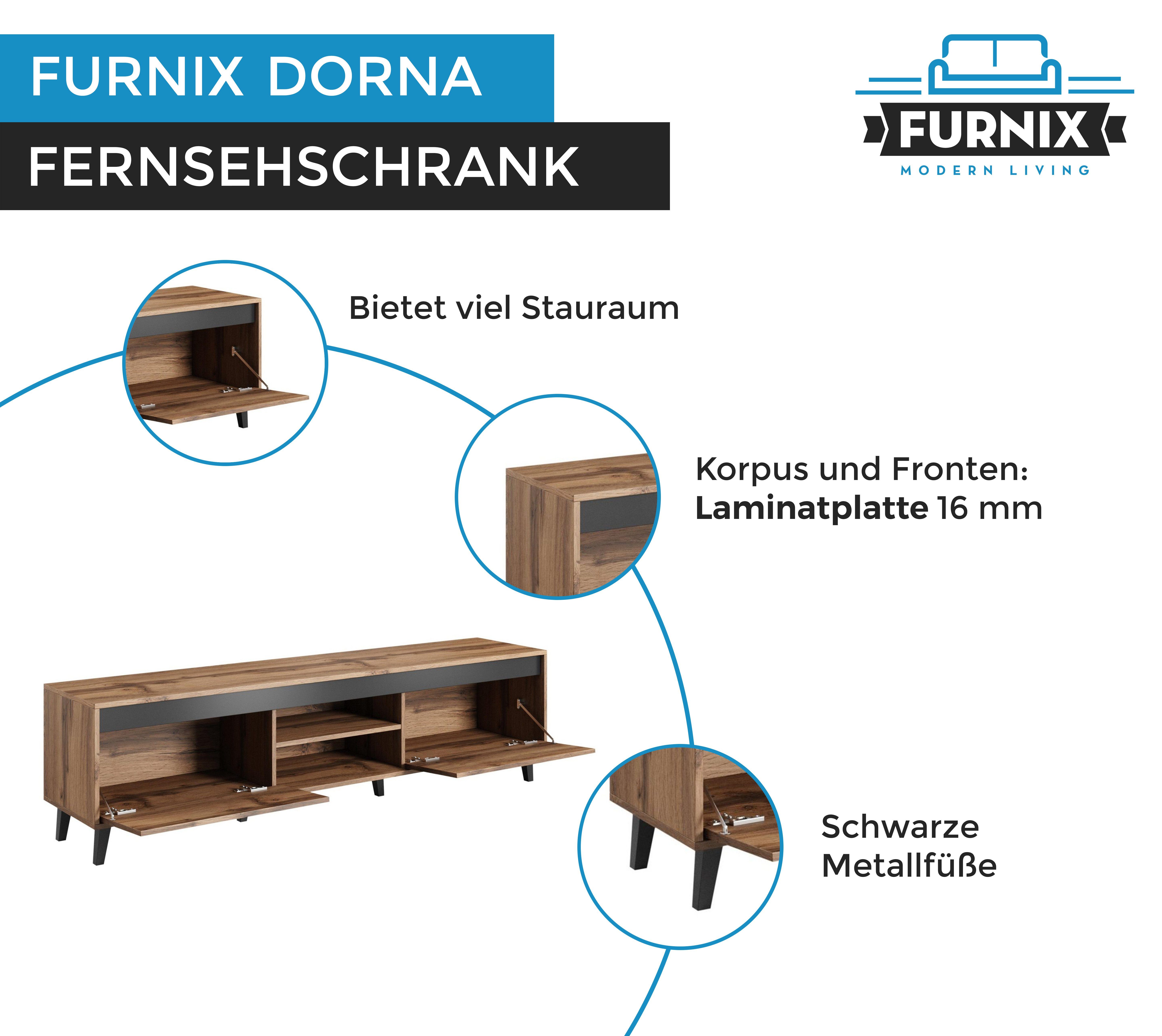 Furnix TV-Schrank B170 T38 DORNA bzw Fernsehschrank 185 H48/42 x Schubladen cm drei mit Wotan/Anthrazit x