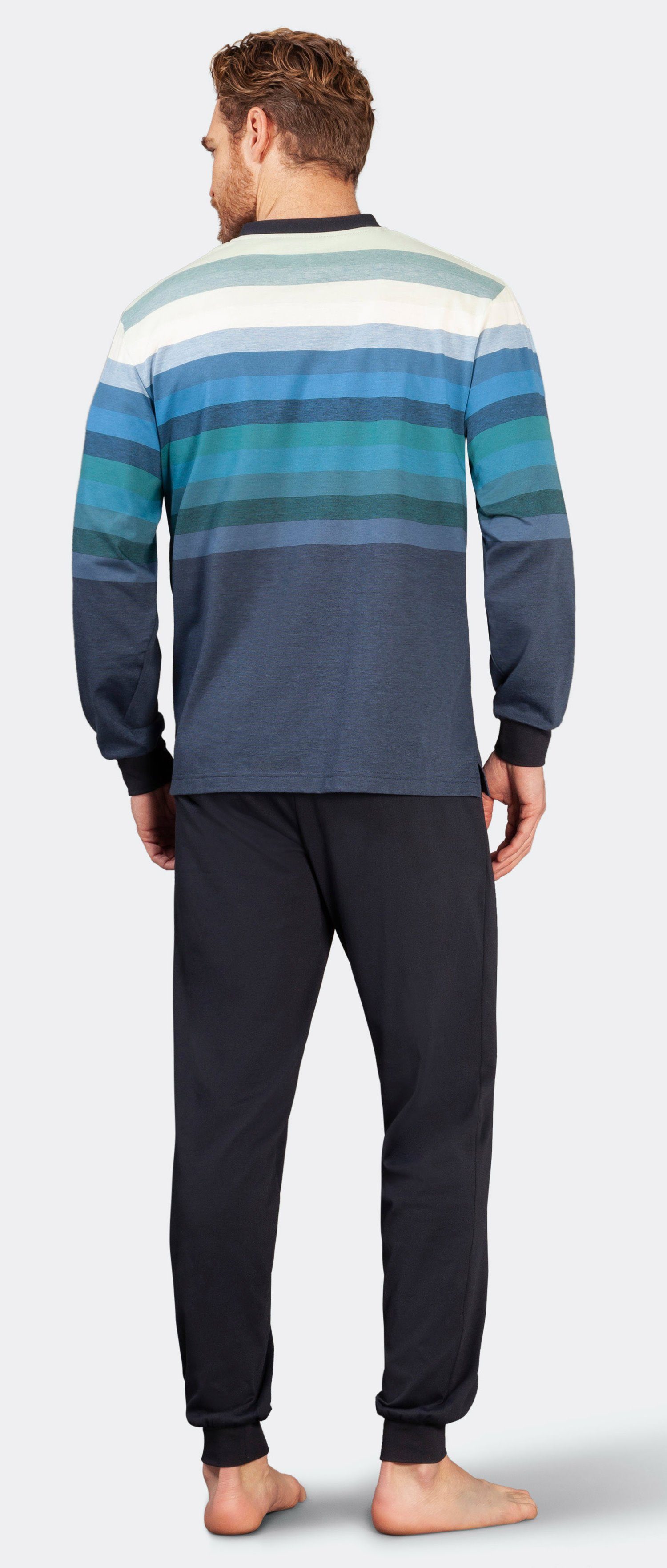 mit tlg) langem Herren marine Komfort Schlafanzug (2 Arm Hajo Pyjama Klima