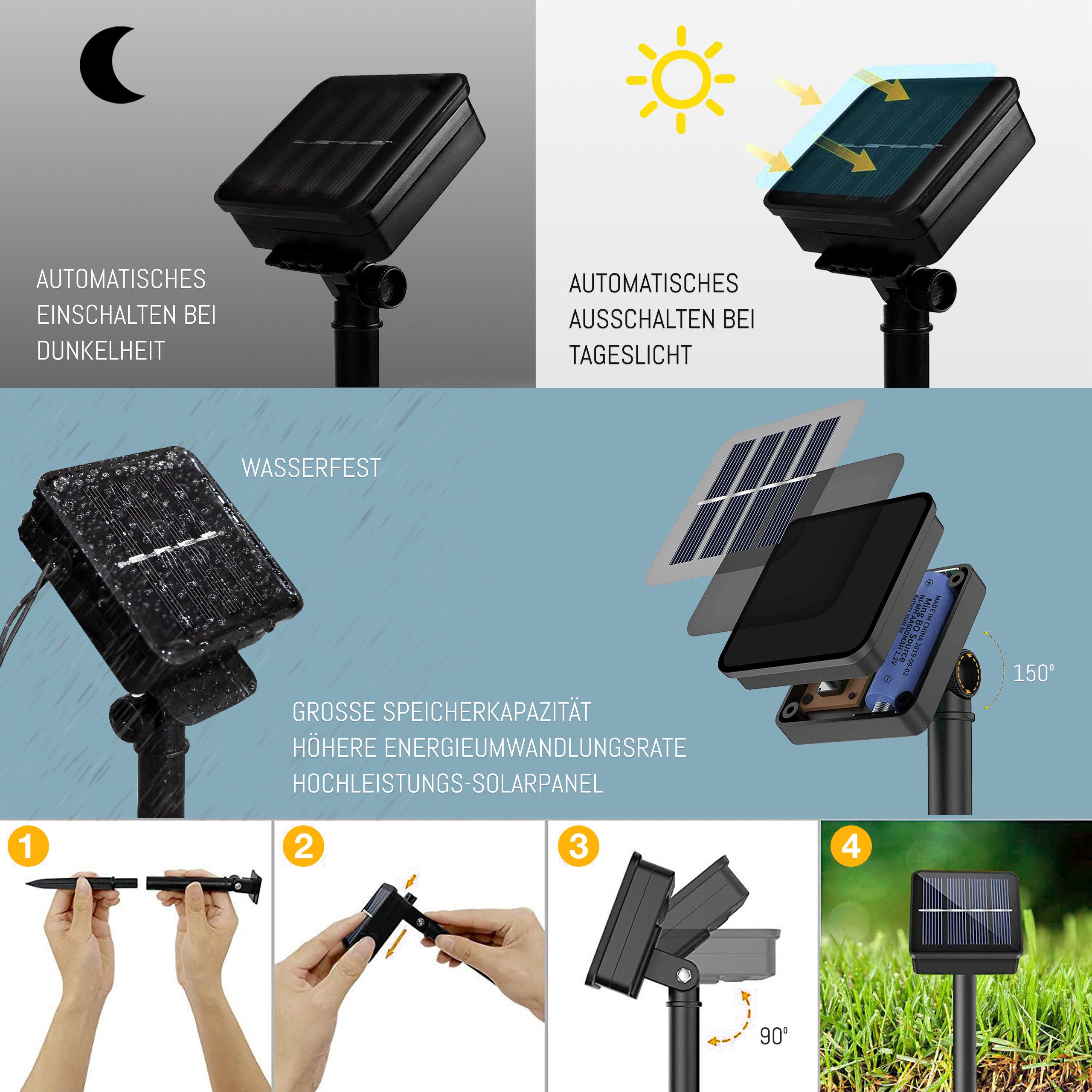 COZY HOME LED-Lichterkette Lampion Lichterkette - Batterie, Stecker und Solar, 20 Lampion LEDs I Timer-Funktion I 7 Meter mit 8 Mod I Wetterfest – Bild 4 von 5