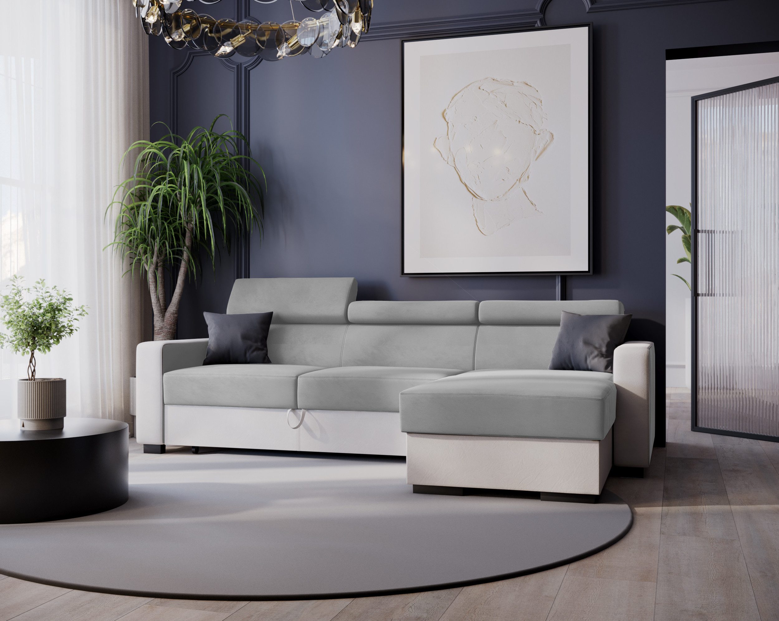 Goldstoff Ecksofa mit Schlaffunktion & Bettkasten günstig online kaufen