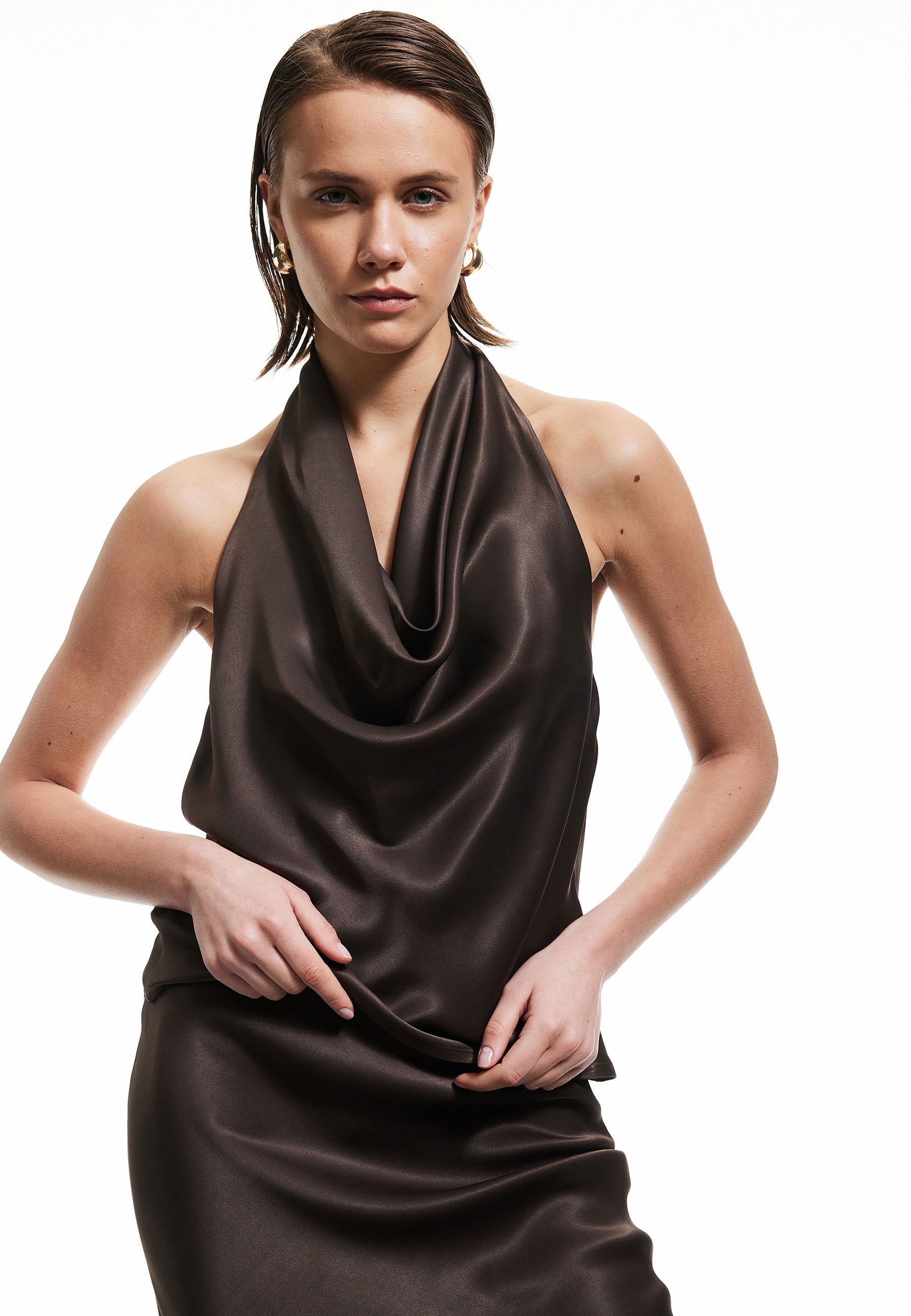 Koton Satinbluse Ärmellos Degaje Kragen Satinbluse günstig online kaufen