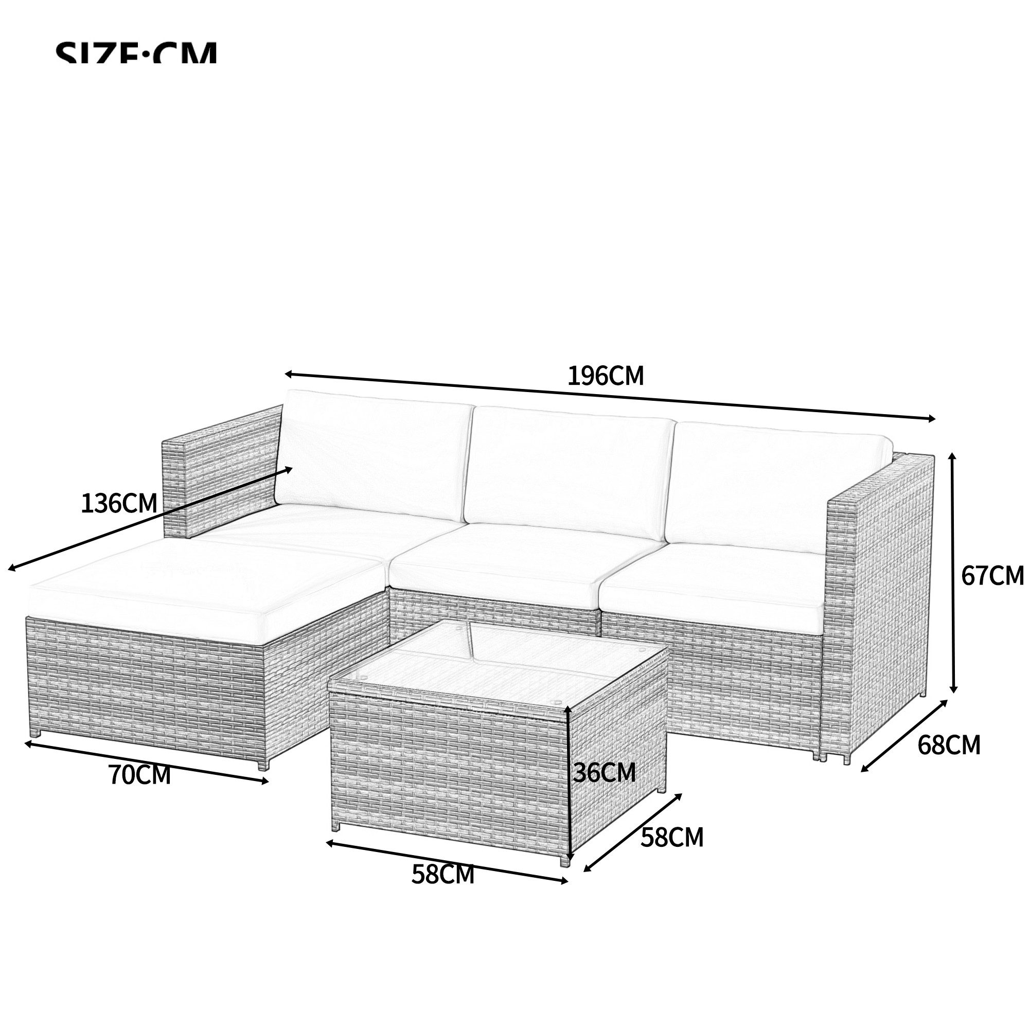 Gartenlounge-Set, (5-tlg., Gartenmöbel Set für 4 Personen), Polyrattan Sitzgruppe mit Garten-Sofa, Garten-Tisch und Hocker