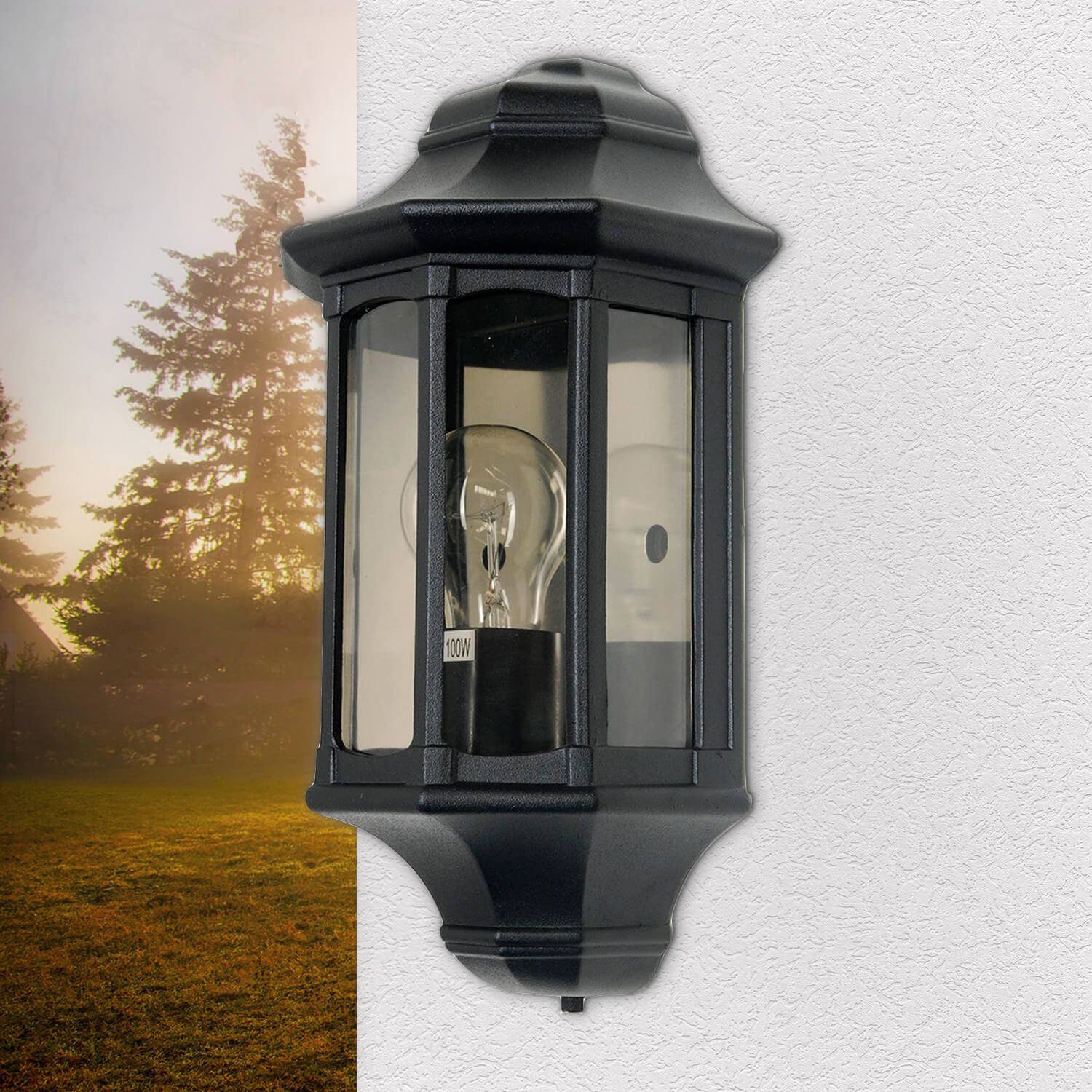 Licht-Erlebnisse Außen-Wandleuchte REGINA, ohne Leuchtmittel, Außenwandleuchte IP44 E27 Schwarz Aluminium Vintage Wandlampe außen