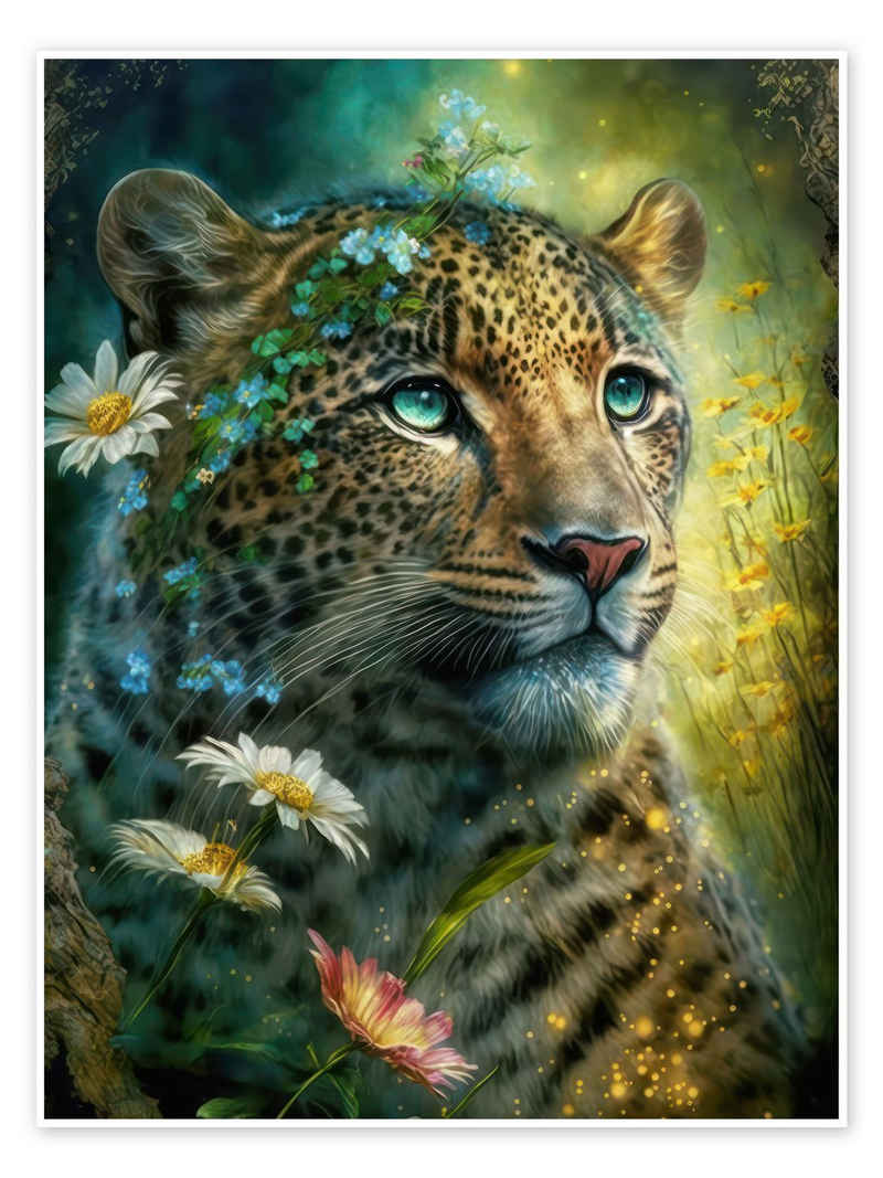 Posterlounge Poster Dolphins DreamDesign, Leopard im Dschungel, Mädchenzimmer Digitale Kunst