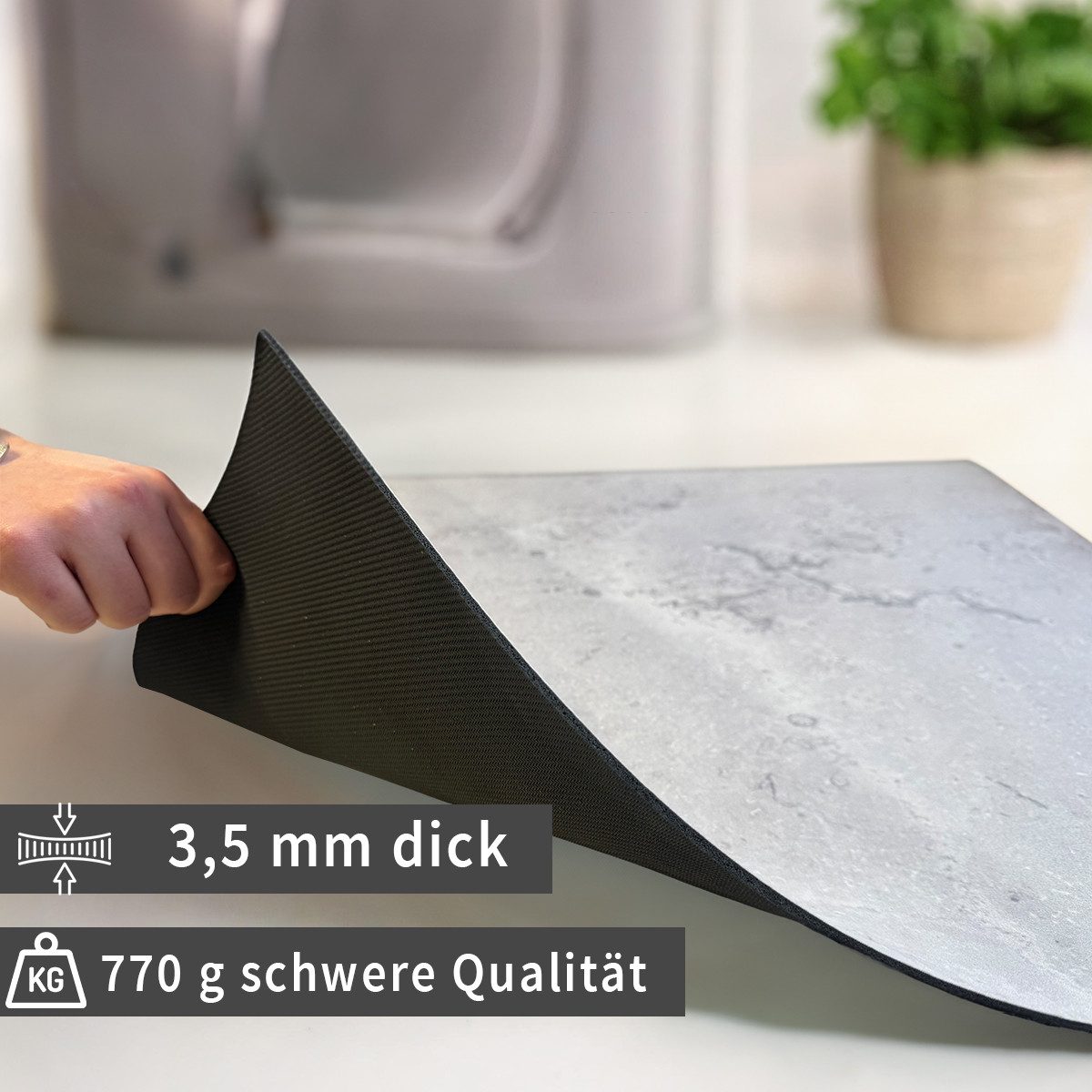 Tabletop Antirutschmatte Waschmaschinenauflage Beton-Optik Textil-Finish waschbar, 1-St., Rutschfeste Gummi Unterlage als Trockner Waschmaschinen-Abdeckung – Bild 4 von 5