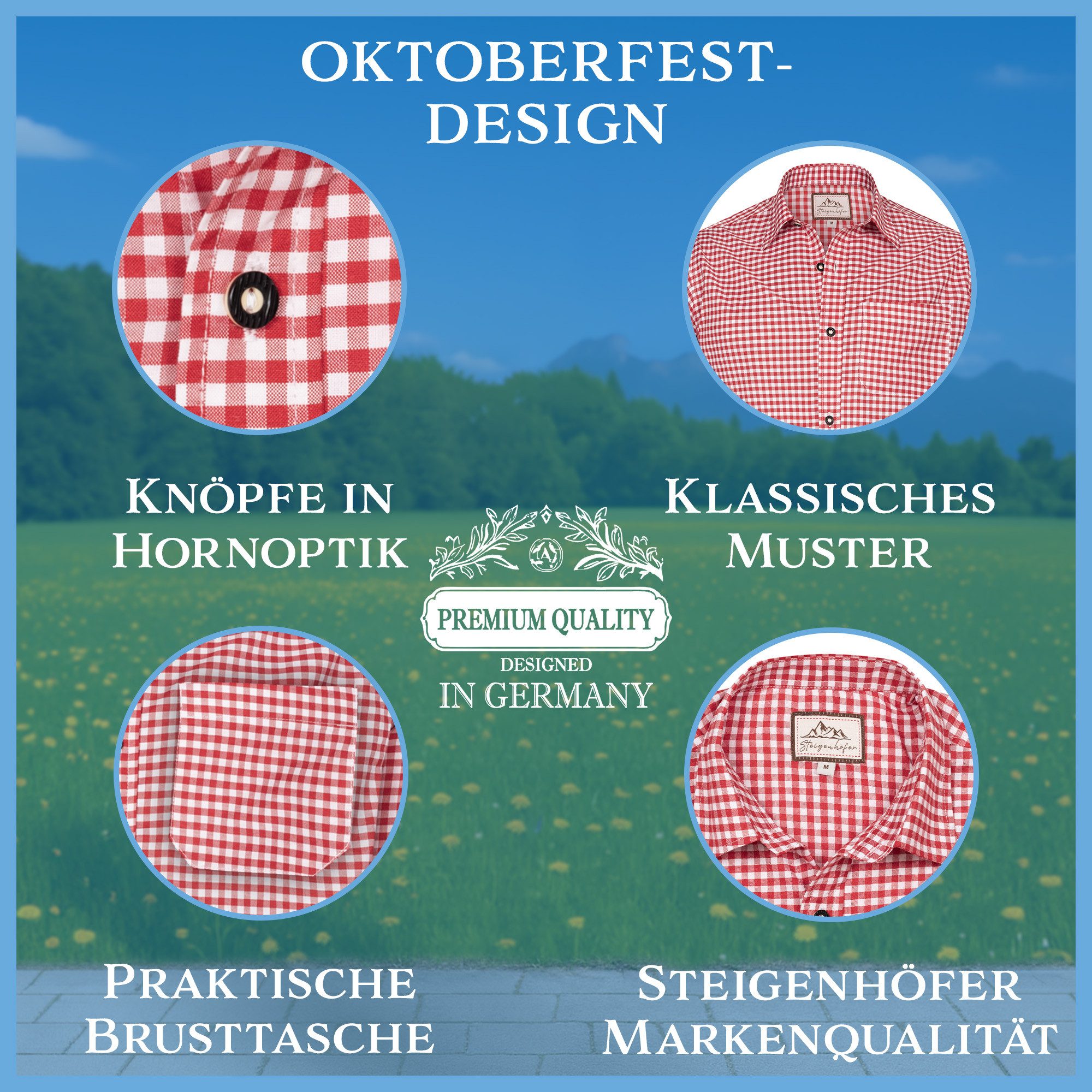 Steigenhöfer Manufaktur Trachtenhemd Trachtenhemd Herren Langarm - Heinz - zum Oktoberfest - Rot - L – Bild 4 von 5
